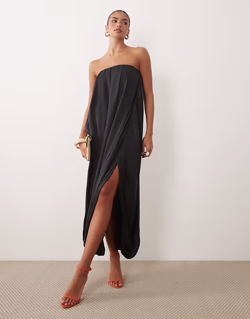 modal bubble bandeau maxi dress in navy blue