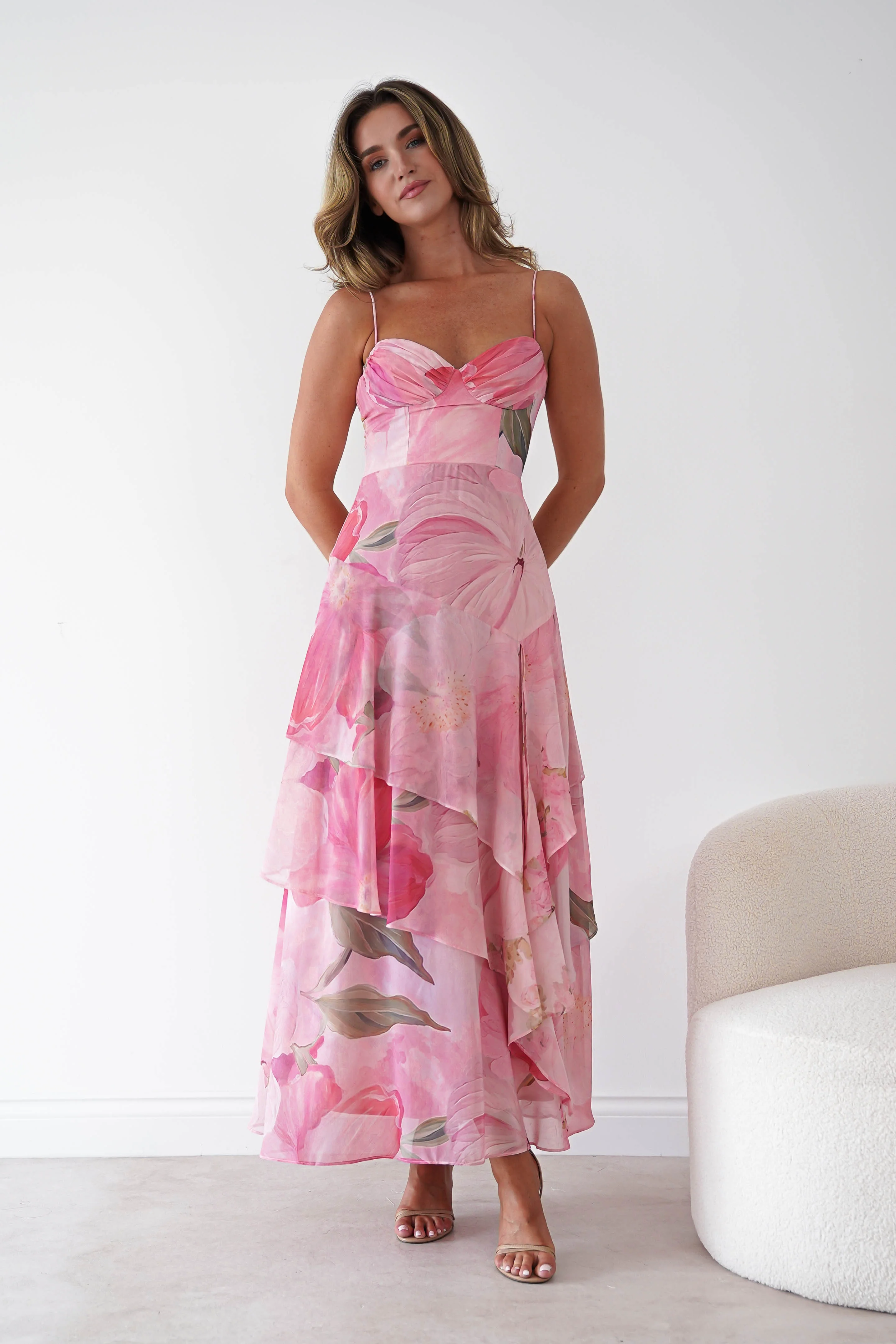 Maroma Floral Layered Maxi Dress | Pink