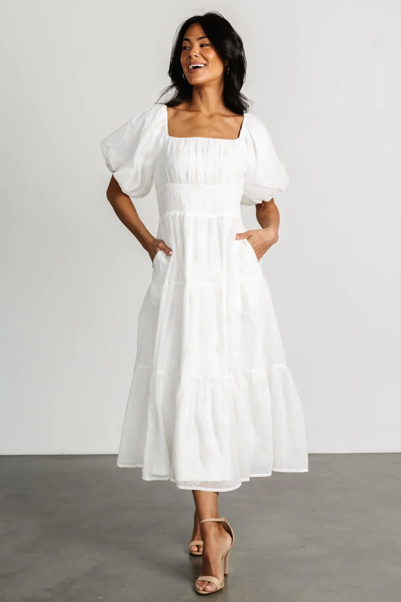 Rina Embroidered Shimmer Dress | Off White