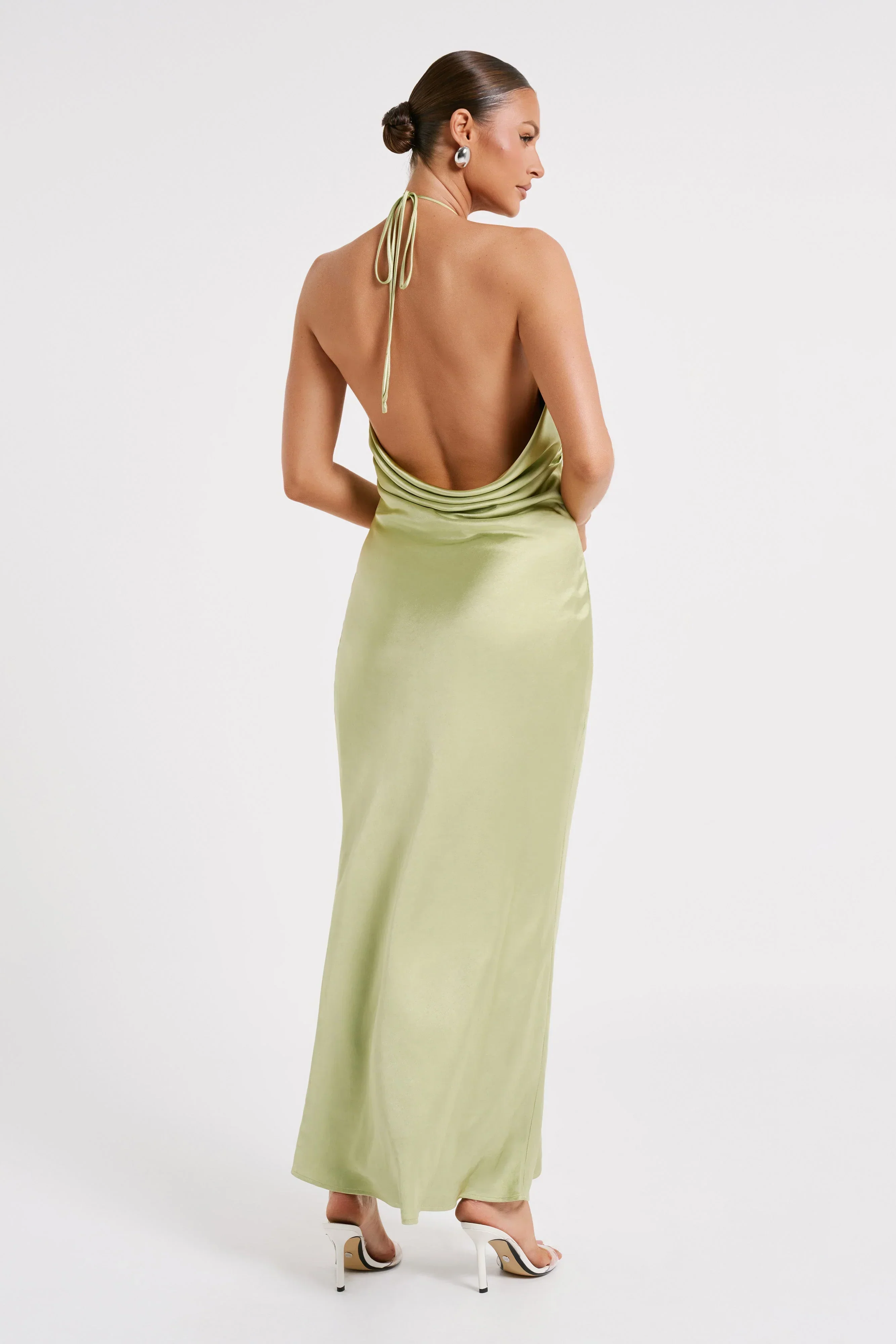 Sammy Satin Halter Maxi Dress - Pistachio
