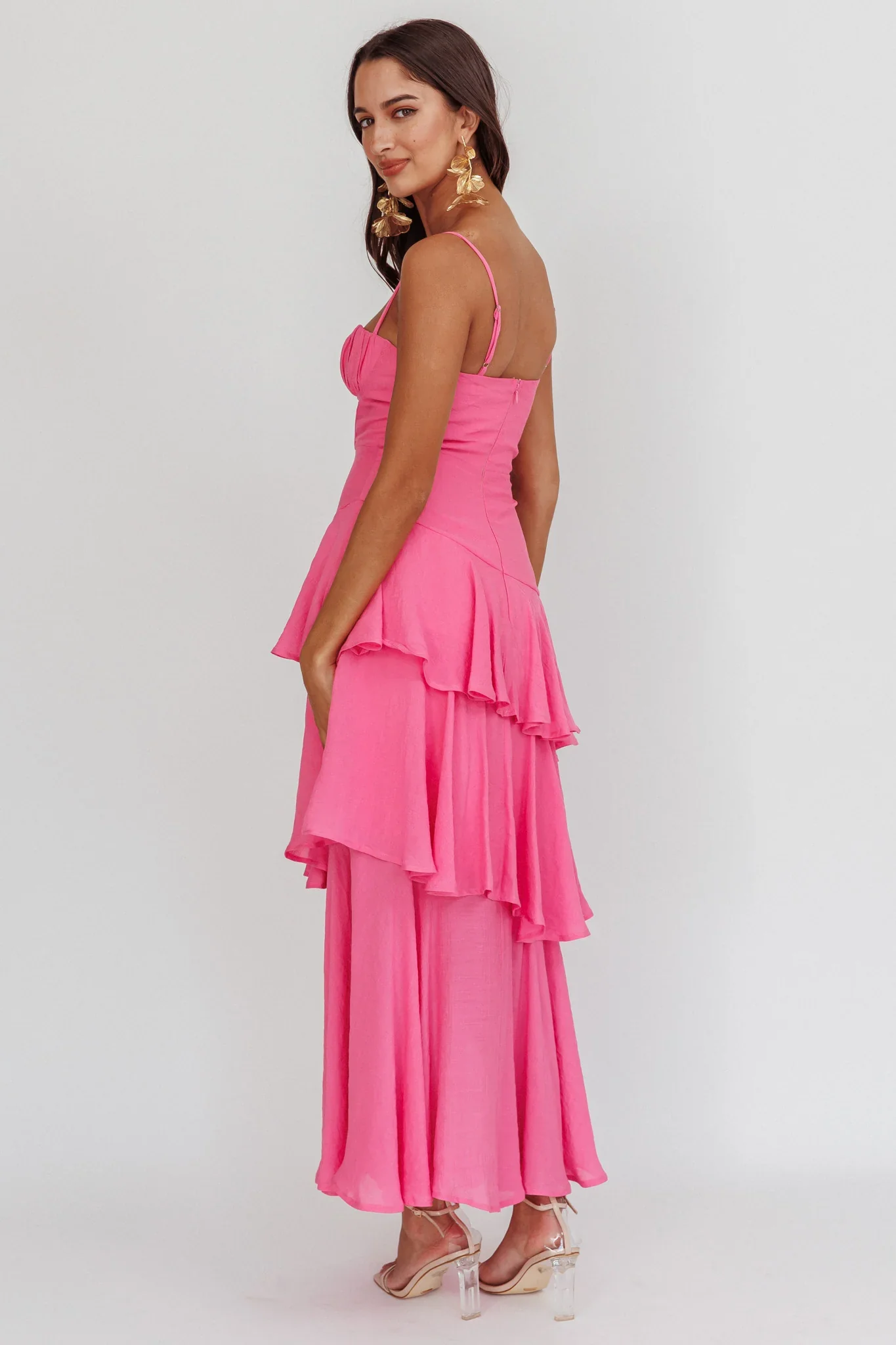 Madrid Summer Tiered Ruffle Maxi Dress Pink