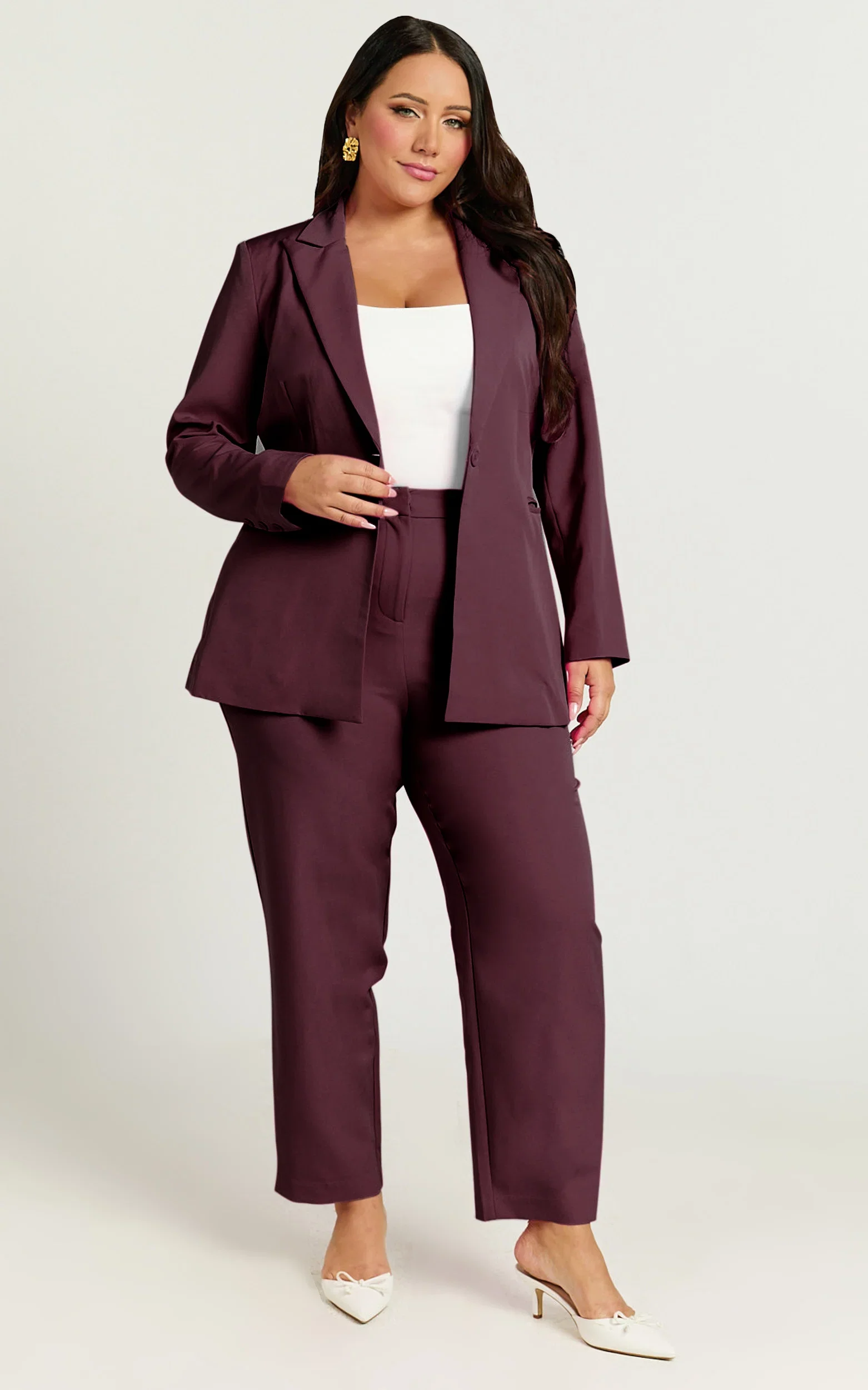 Hermie Pants - High Waisted Cropped Tailored Pants in Wine