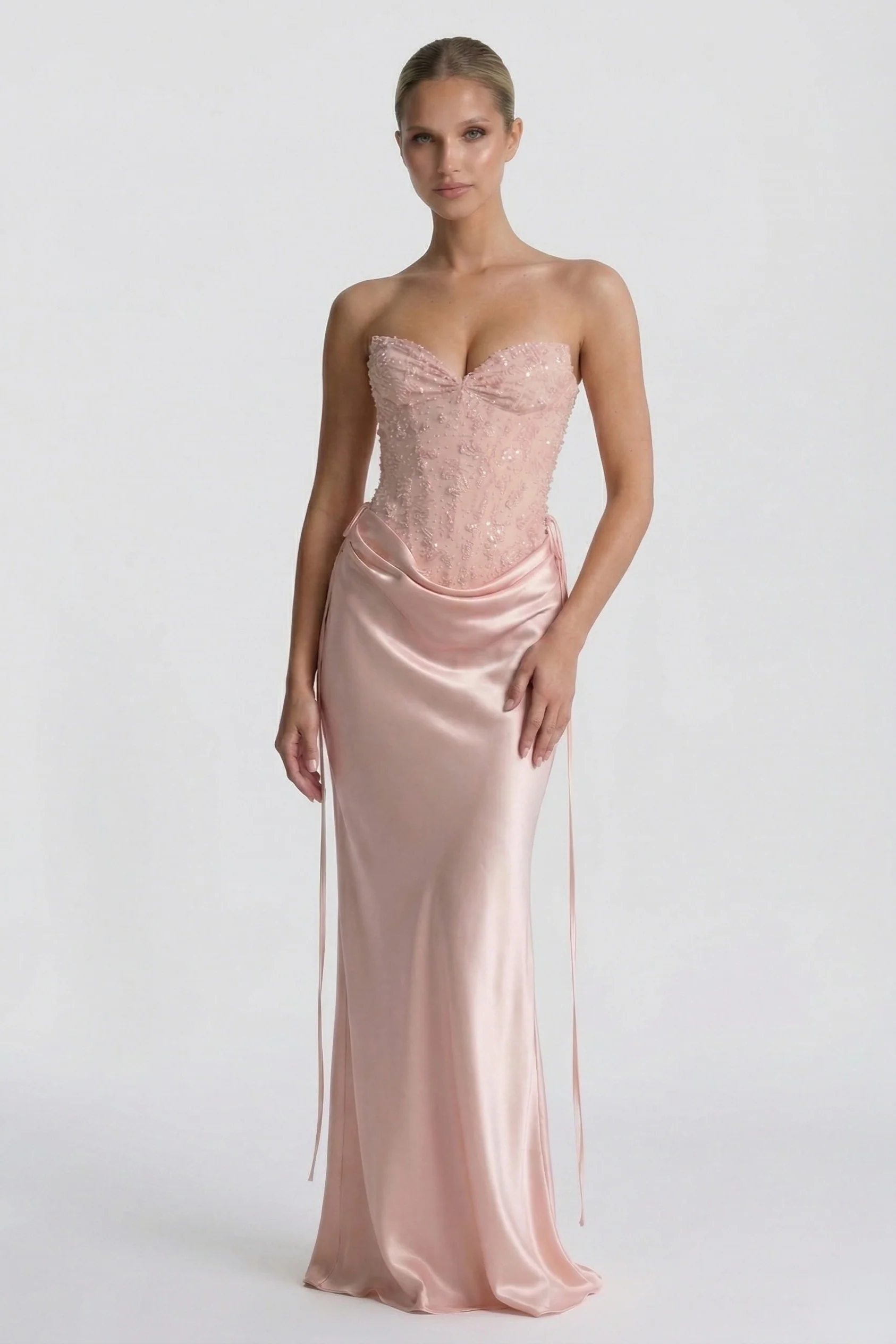 Sheath-Column Floor Length Acetate Satin Wedding Guest Dress CG0308