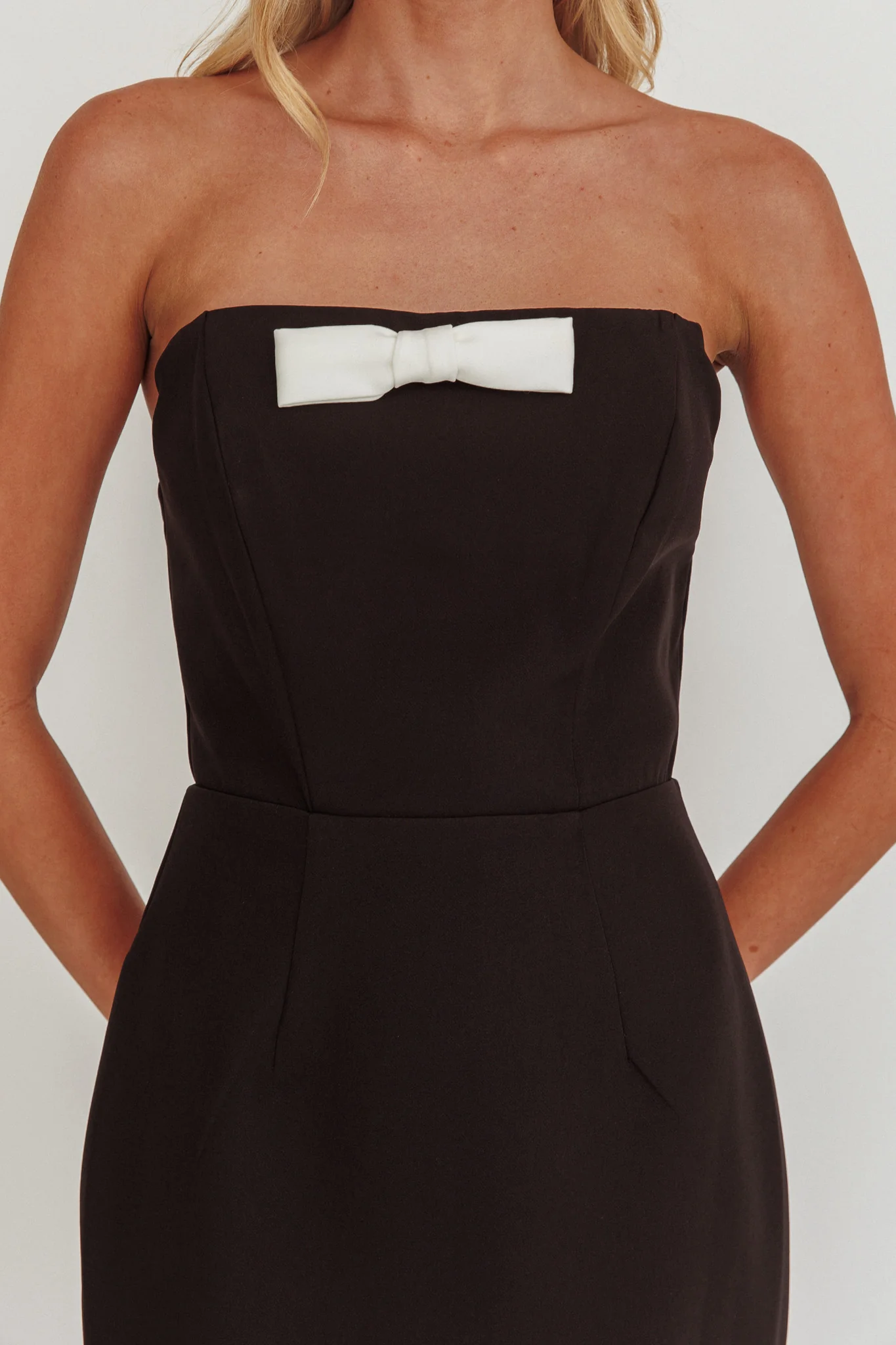 Cocktail Party Strapless Bow Bust Maxi Dress Black - luluinthesky