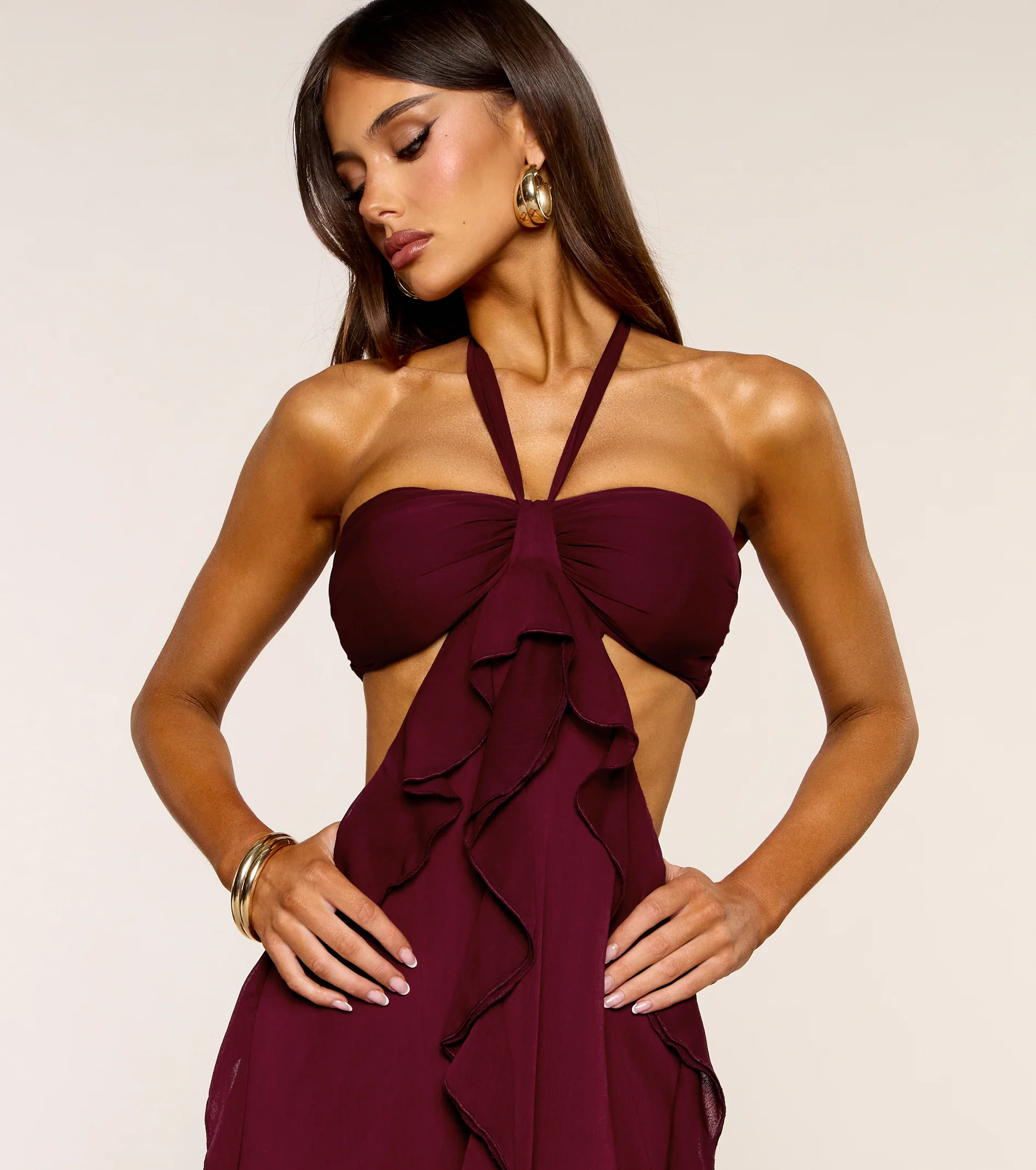 Ruffle and Ready Chiffon Halter Maxi Dress - FASHION NOB