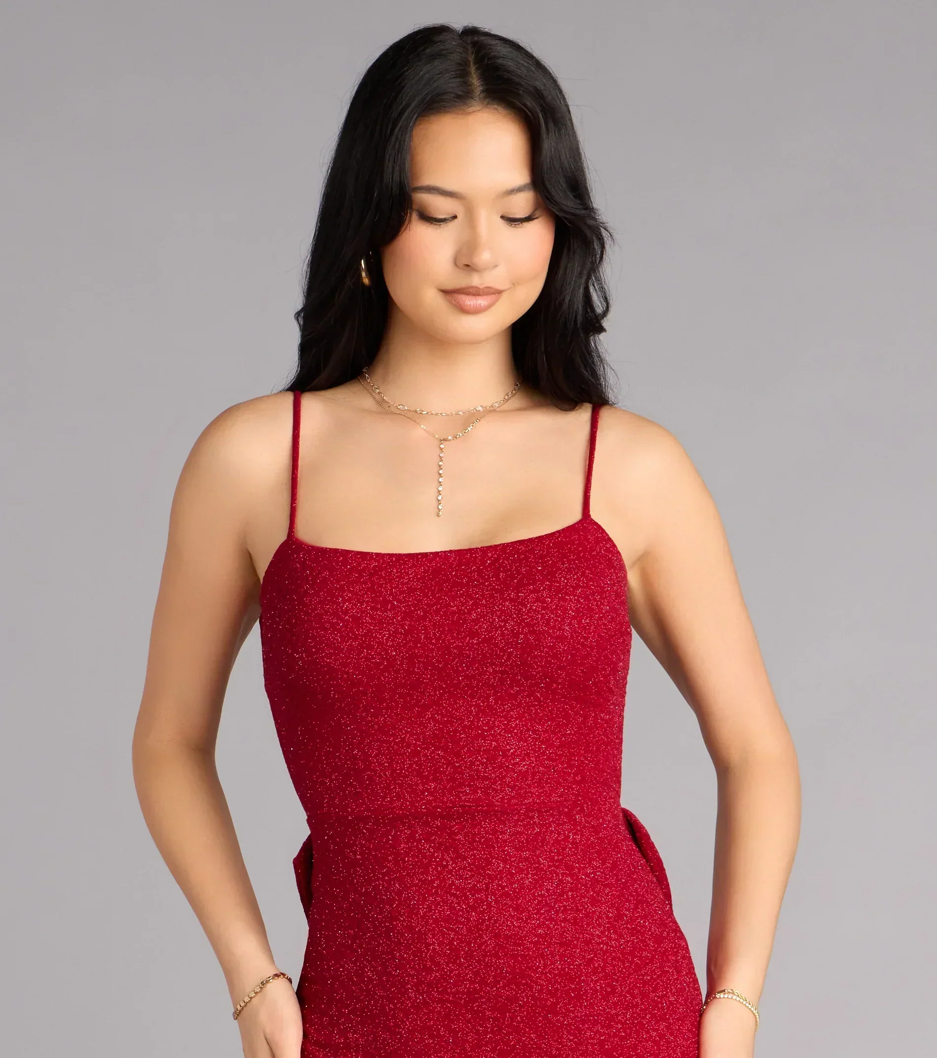 Toni Glitter Open Back Bow Mini Dress