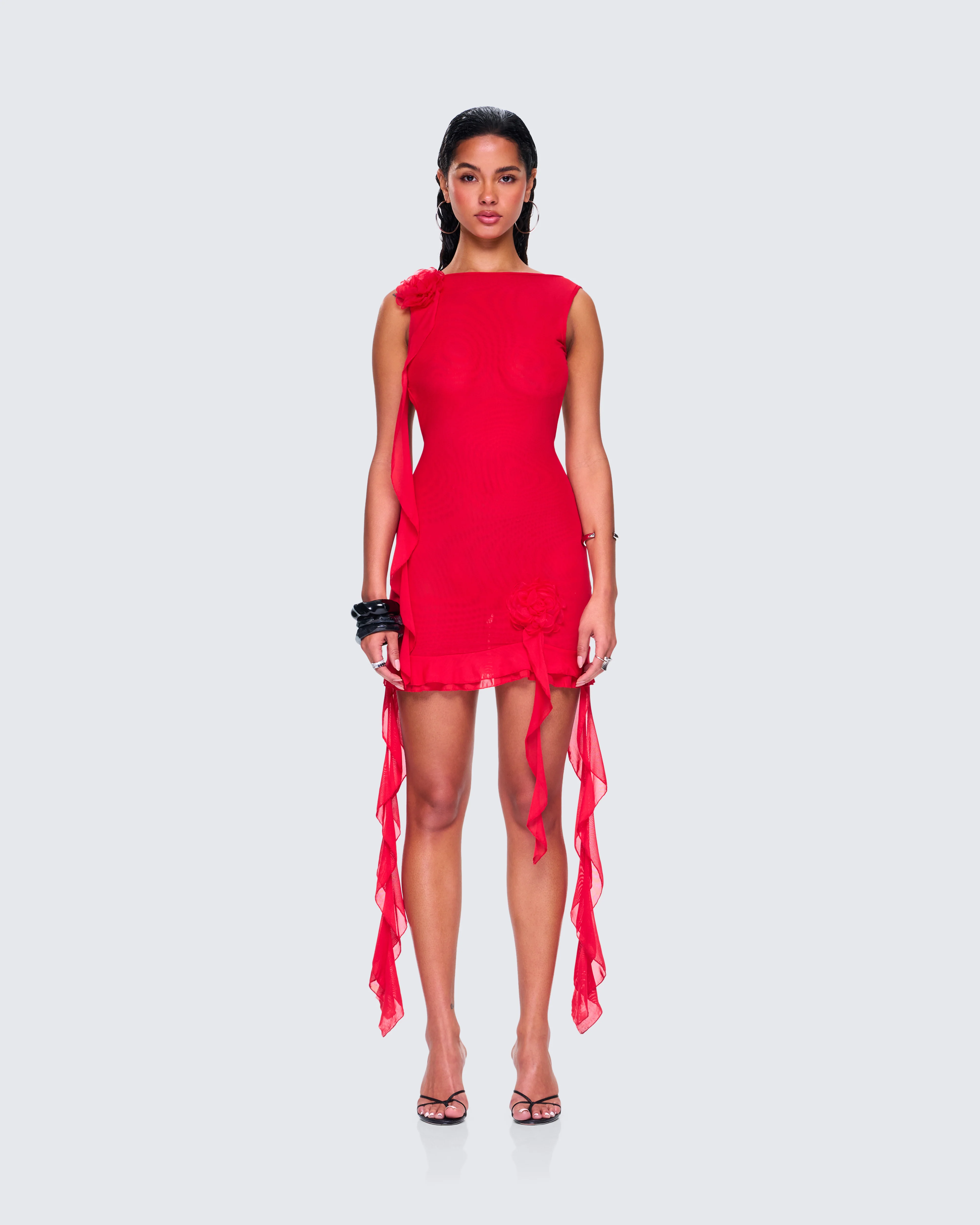 Tiana Red Ruffle Rosette Dress