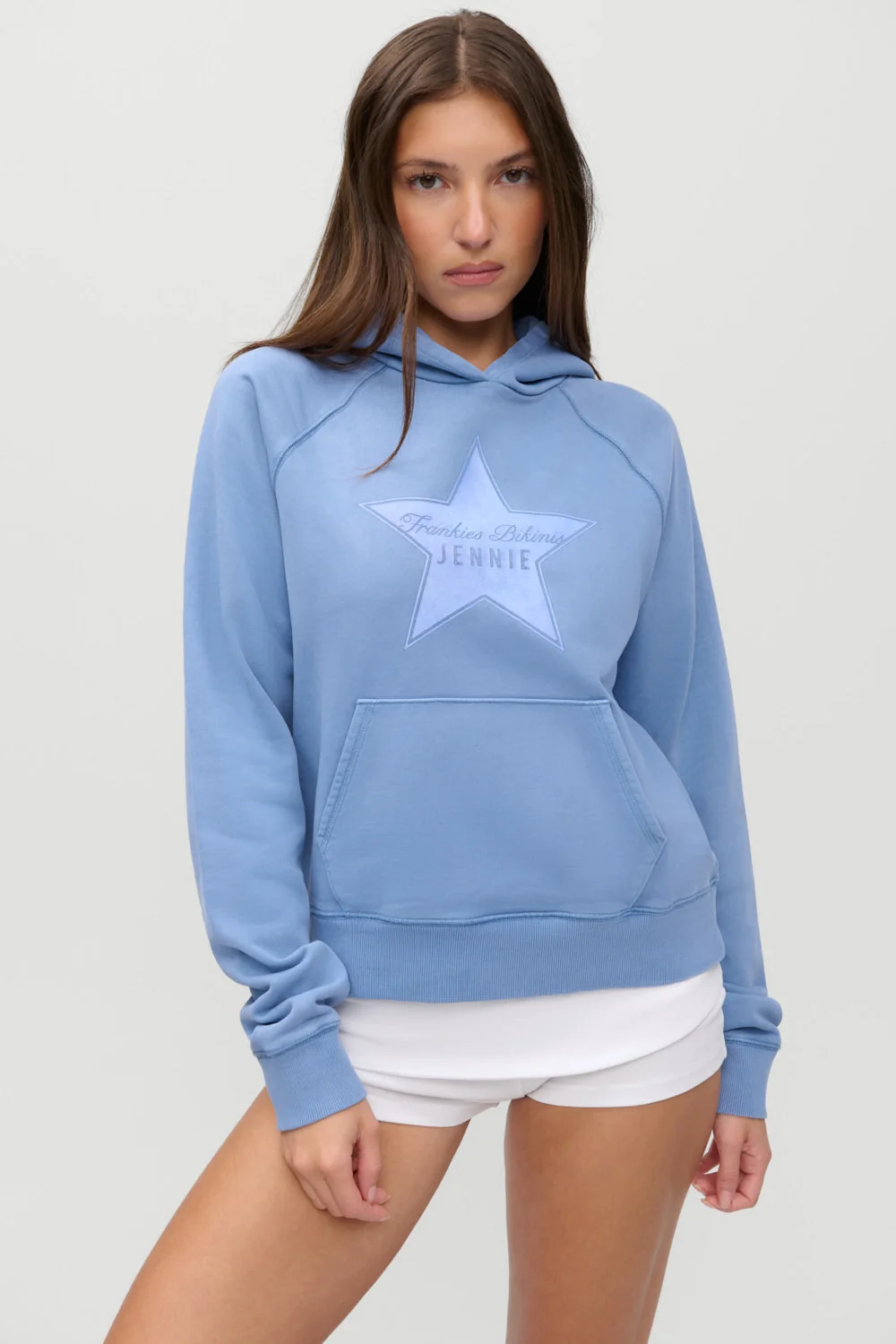 x JENNIE Jane Cropped Terry Hoodie - Jennie Blue
