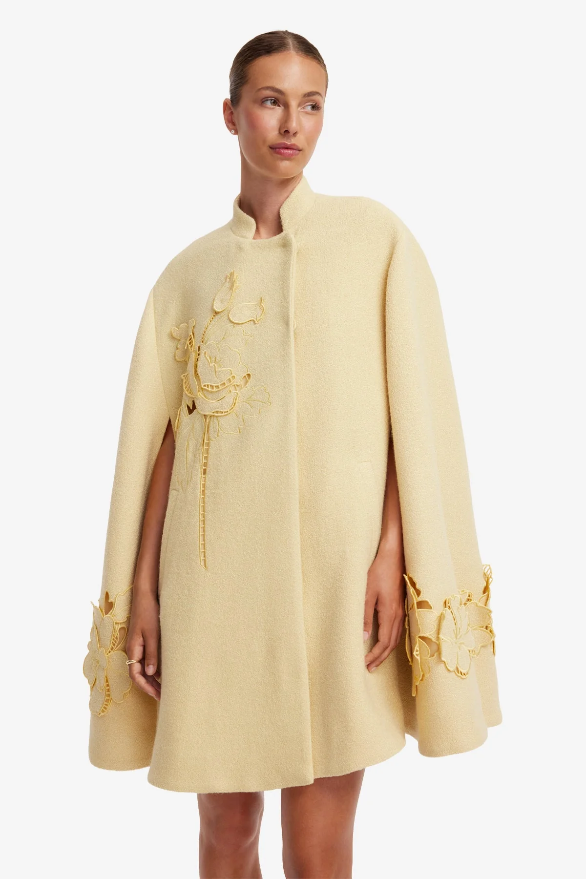 Sloane Appliqué Tweed Cape Jacket - Dusty Yellow