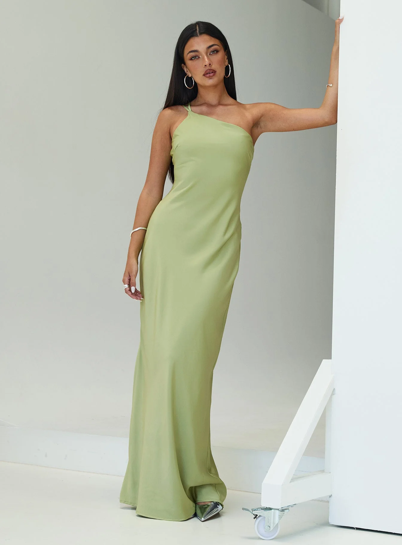 Nehemiah One Shoulder Maxi Dress Green