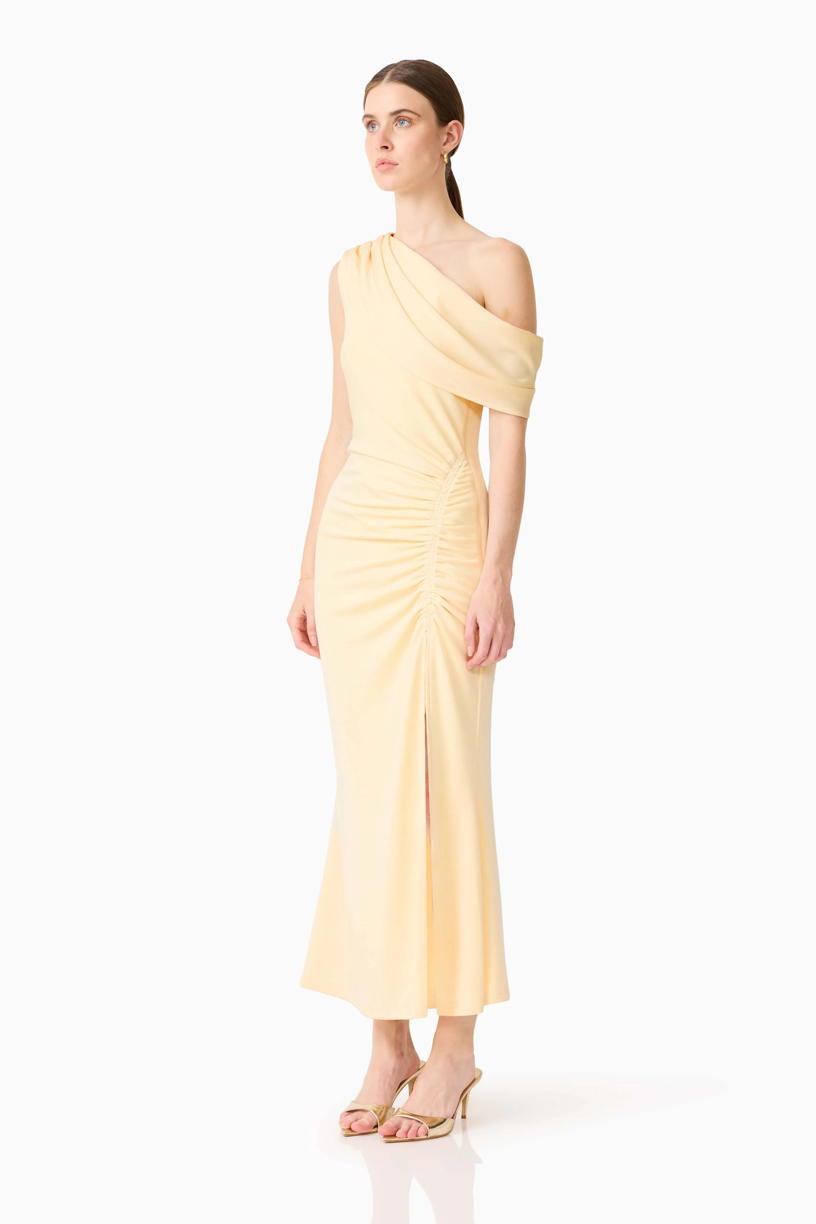 Simone One Shoulder Maxi Dress in Butter Yellow