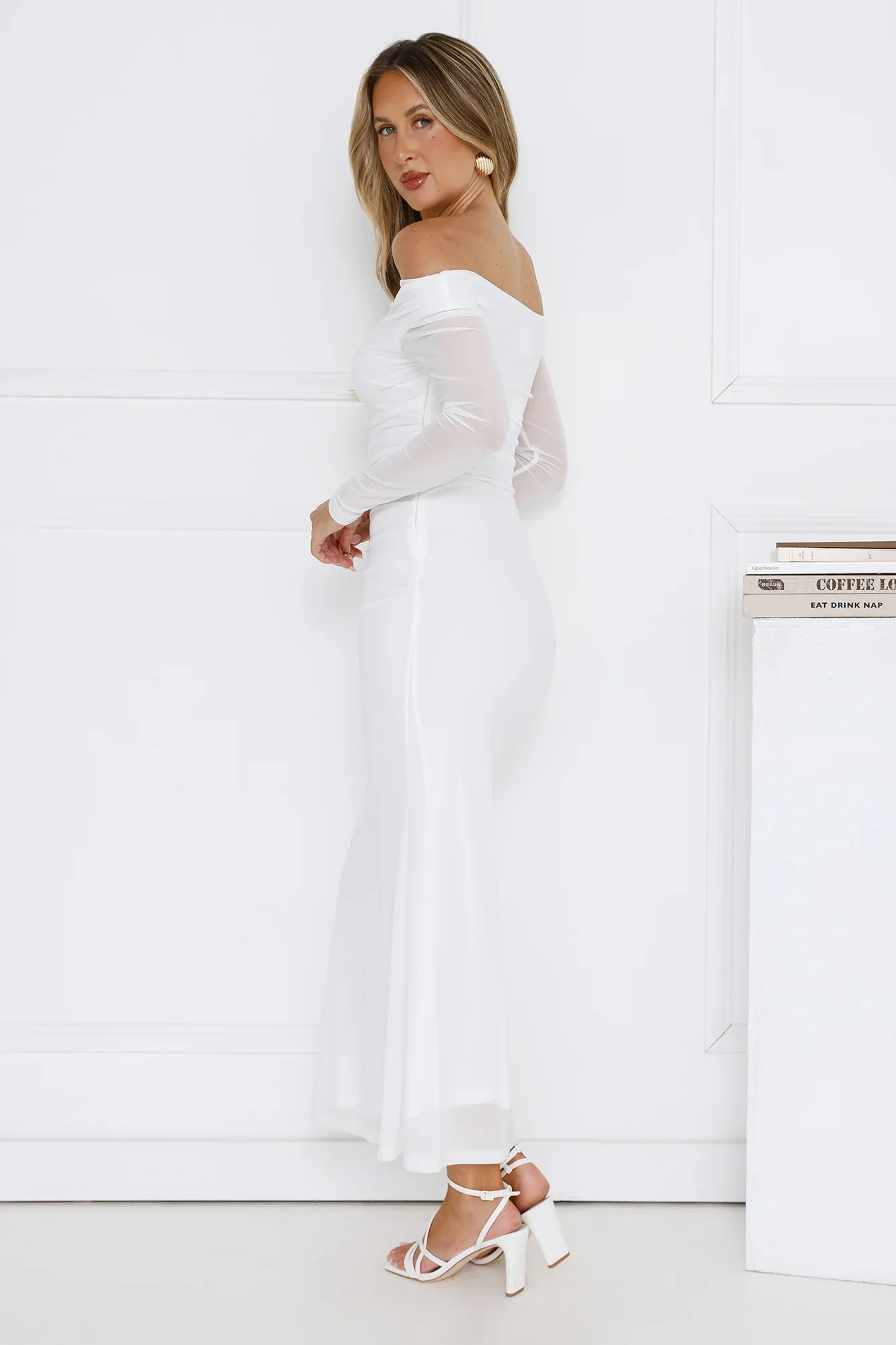 Curve Embrace Off Shoulder Mesh Maxi Dress White - luluinthesky