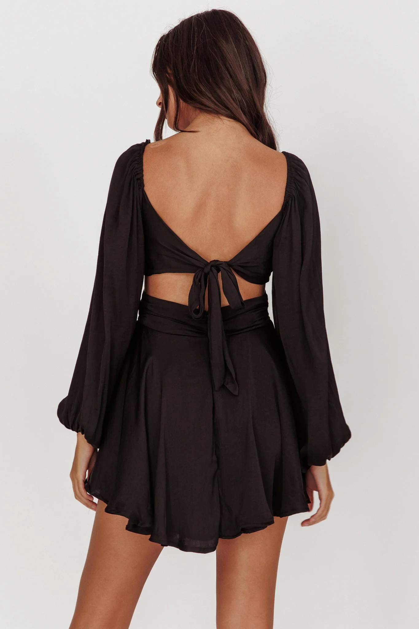 Miraya Balloon Sleeve Twist Mini Dress Black - luluinthesky