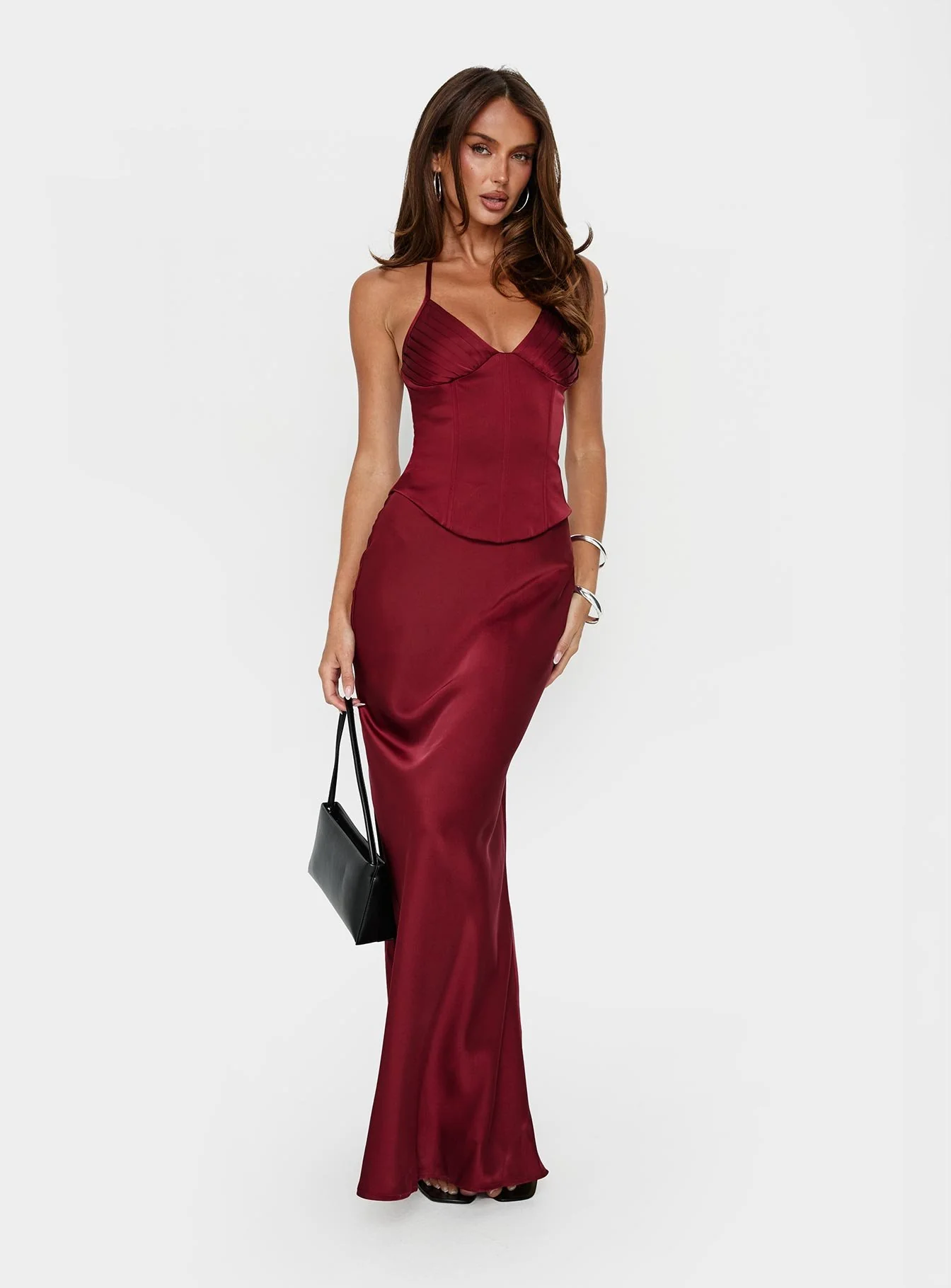 Devotedness Satin Corset Maxi Dress Deep Red