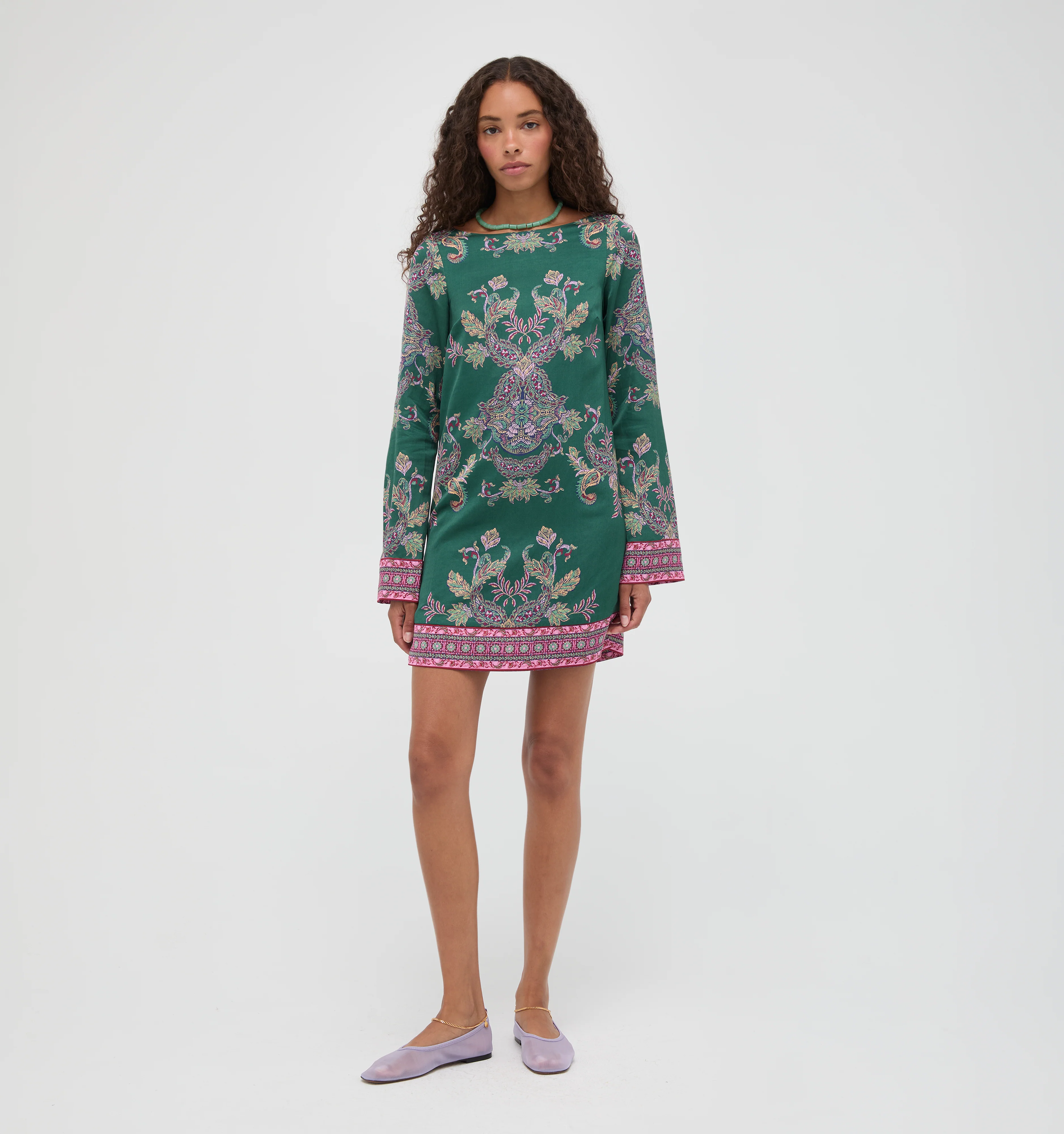The Long Sleeve Viola Dress - Windsor Paisley Emerald Green