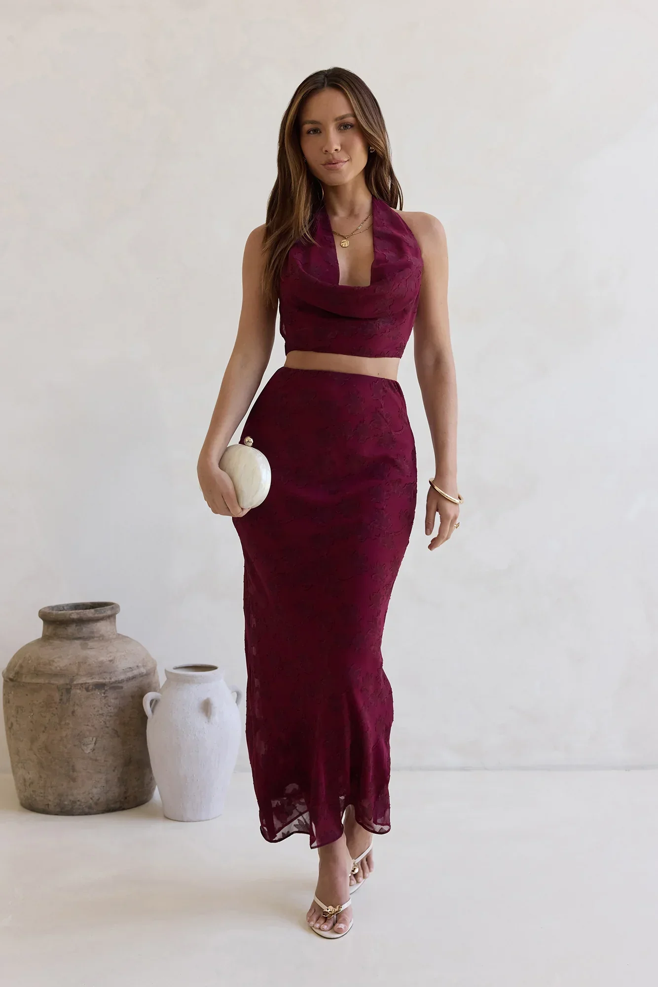 She's The Flame Maxi Skirt Wine