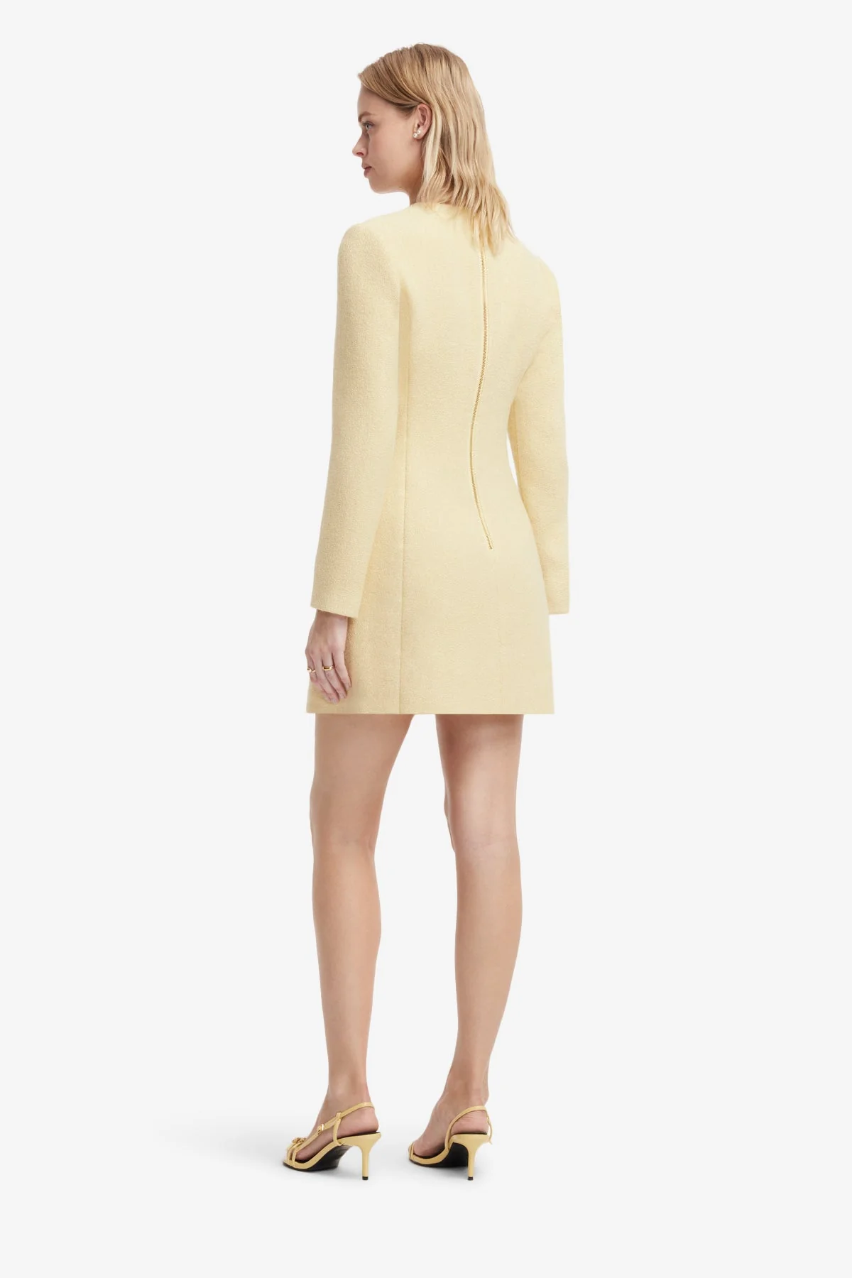 Aliza Appliqué Tweed Mini Dress - Dusty Yellow