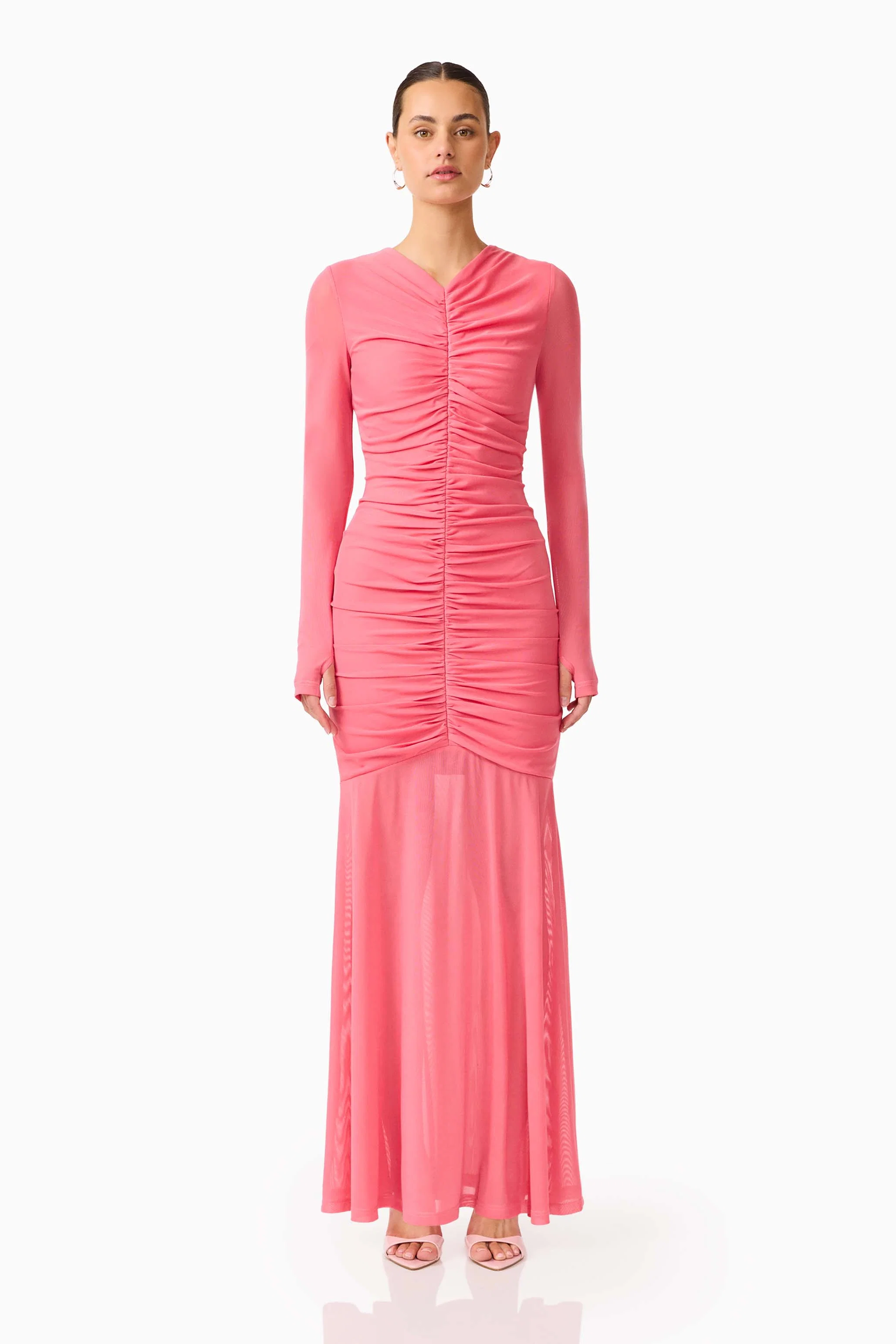 CURAAE Cleo Long Sleeve Maxi Dress in Pink