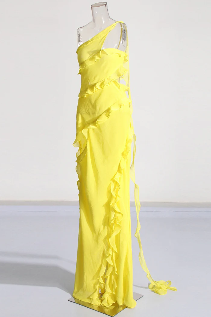 Nyssa Sleeveless Wood Ear Pleated Chiffon Maxi Dress