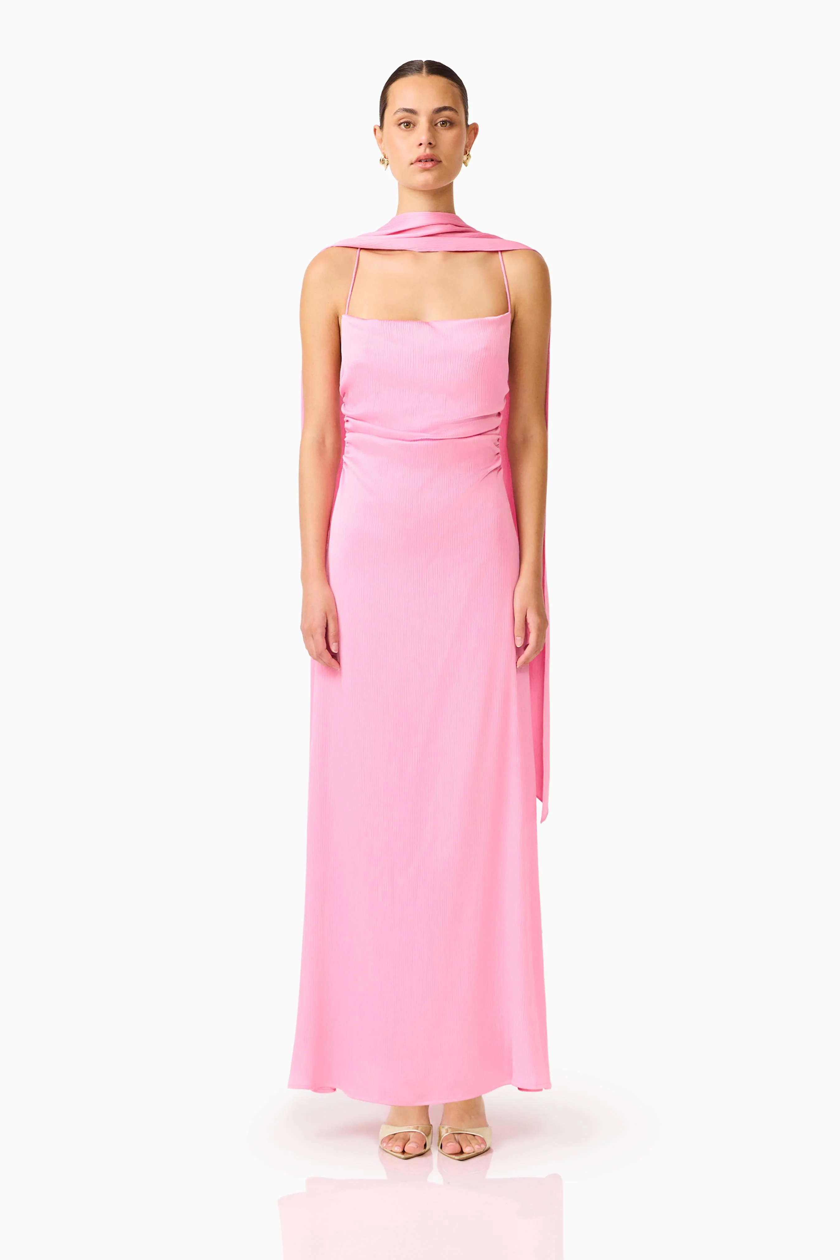 Calista Neck Scarf Gown in Pink