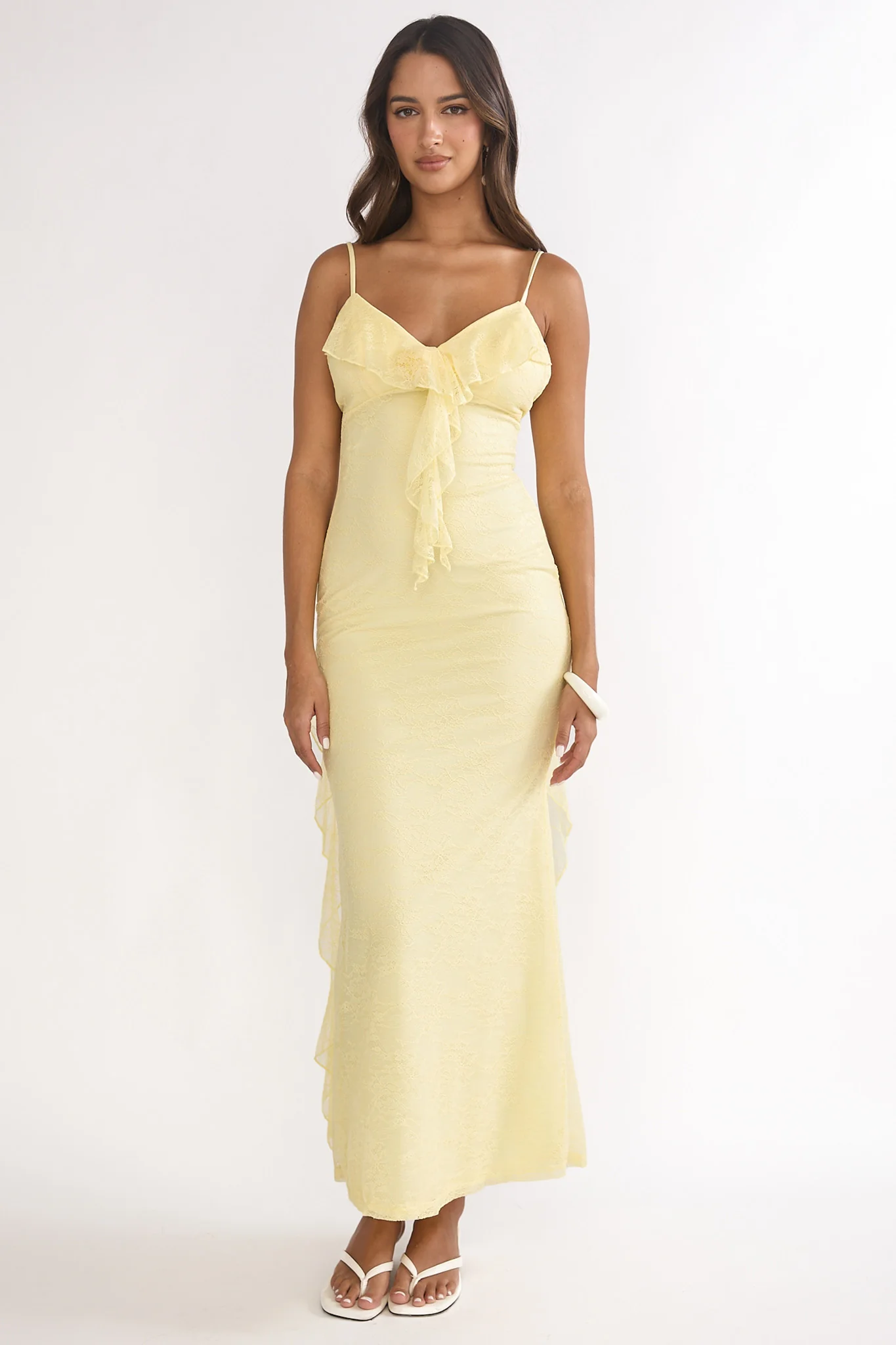 Sunspell Ruffle Trim Lace Maxi Dress Butter