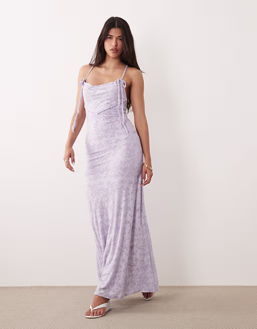 devore strappy maxi dress with tie detailing in lilac
