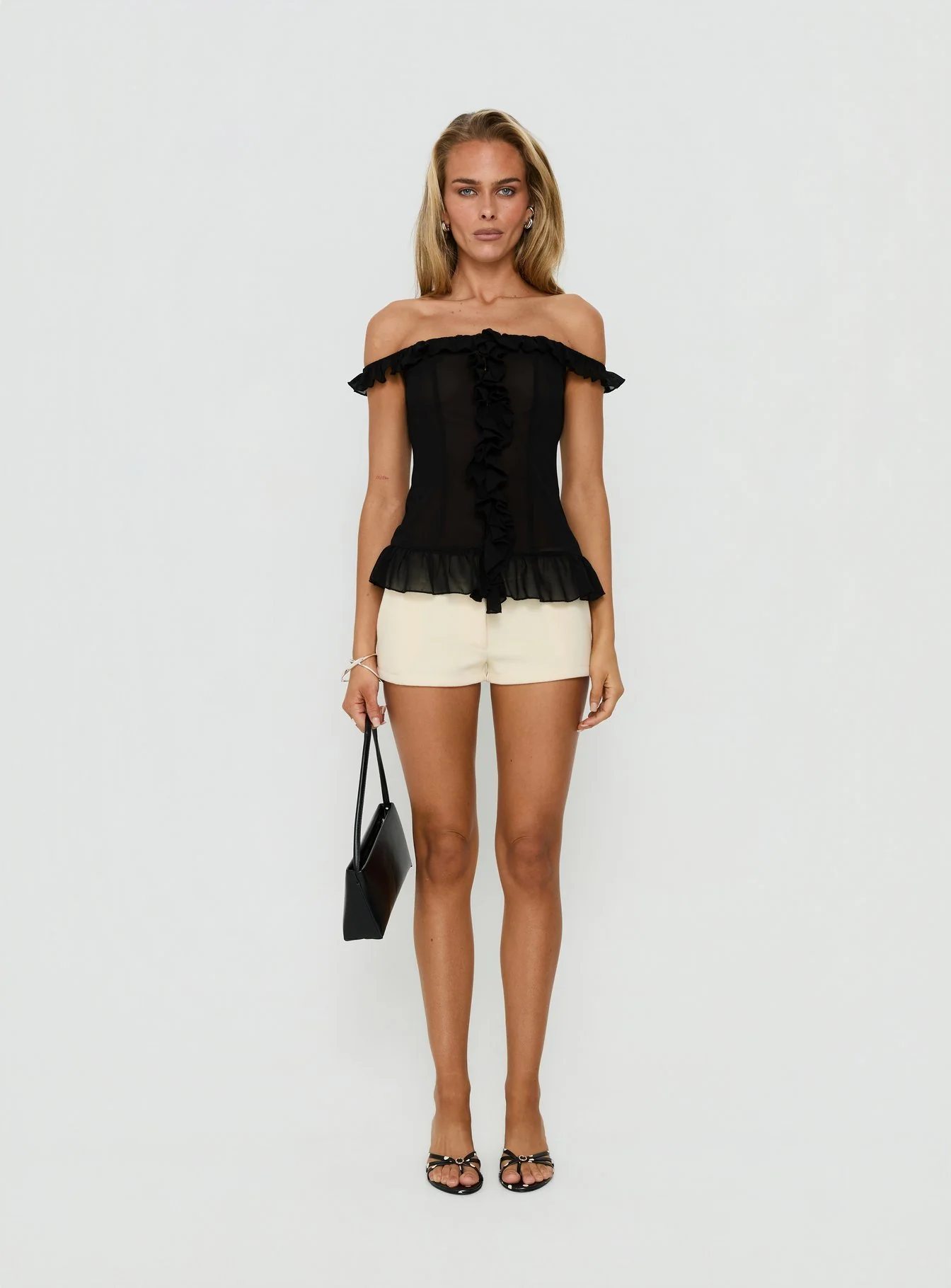 Nivelle Frill Detail Off Shoulder Top Black