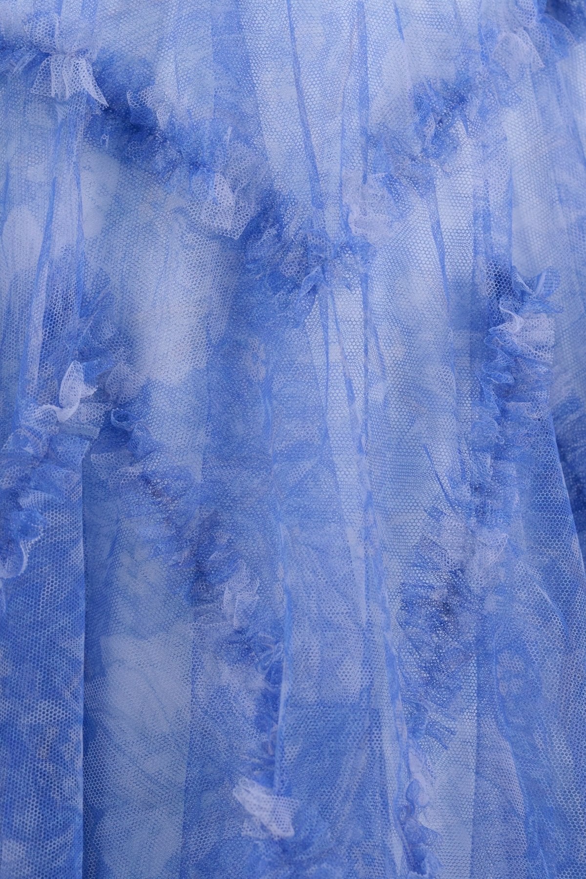 Blue Puff Sleeves Ruffles A-line Prints Homecoming Dress