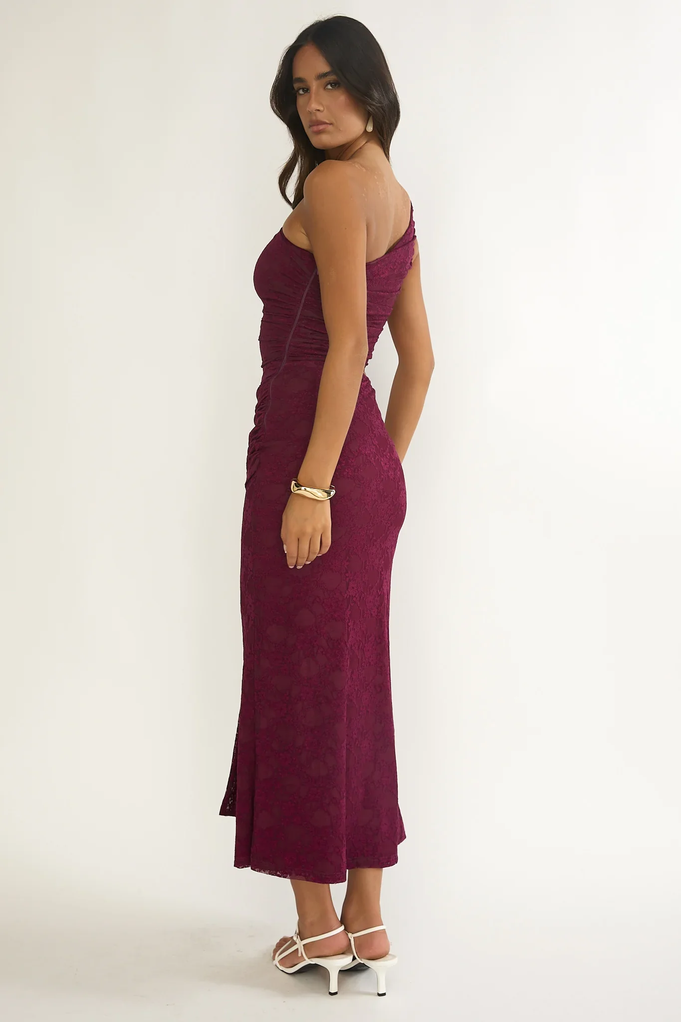 Luli One-Shoulder Cut-Out Maxi Dress Textured Plum
