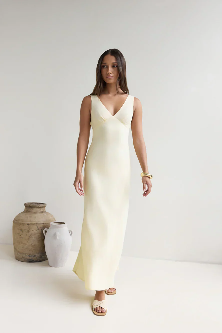 Lost In Daydreams Satin Maxi Dress Yellow - luluinthesky