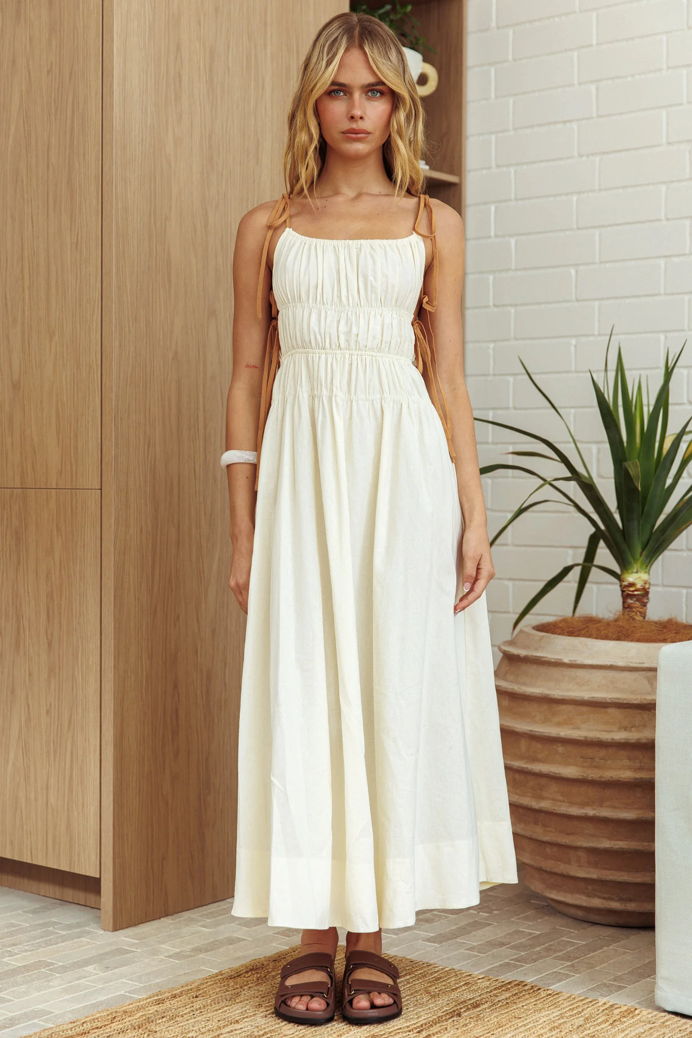By The Way Side Tie Dress Oat - luluinthesky