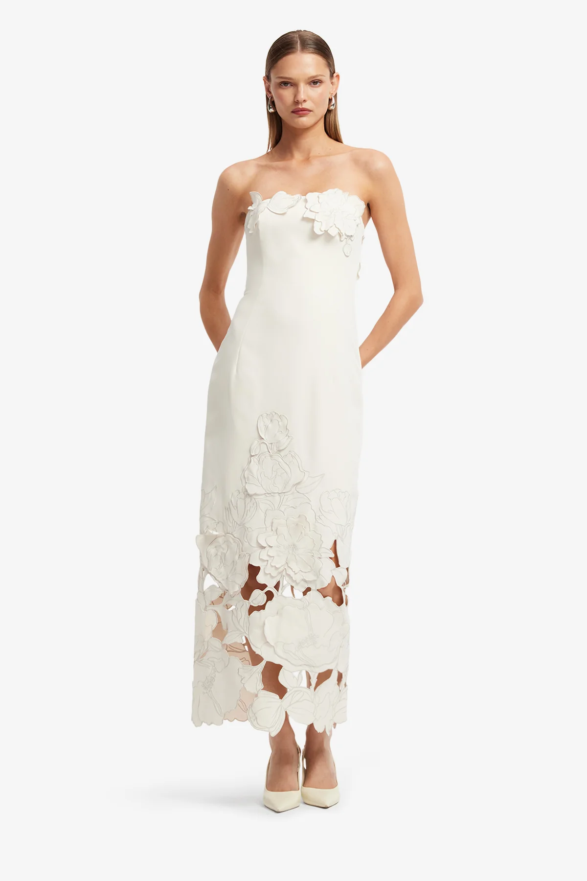 Rayna Appliqué Bustier Maxi Dress - Vanilla