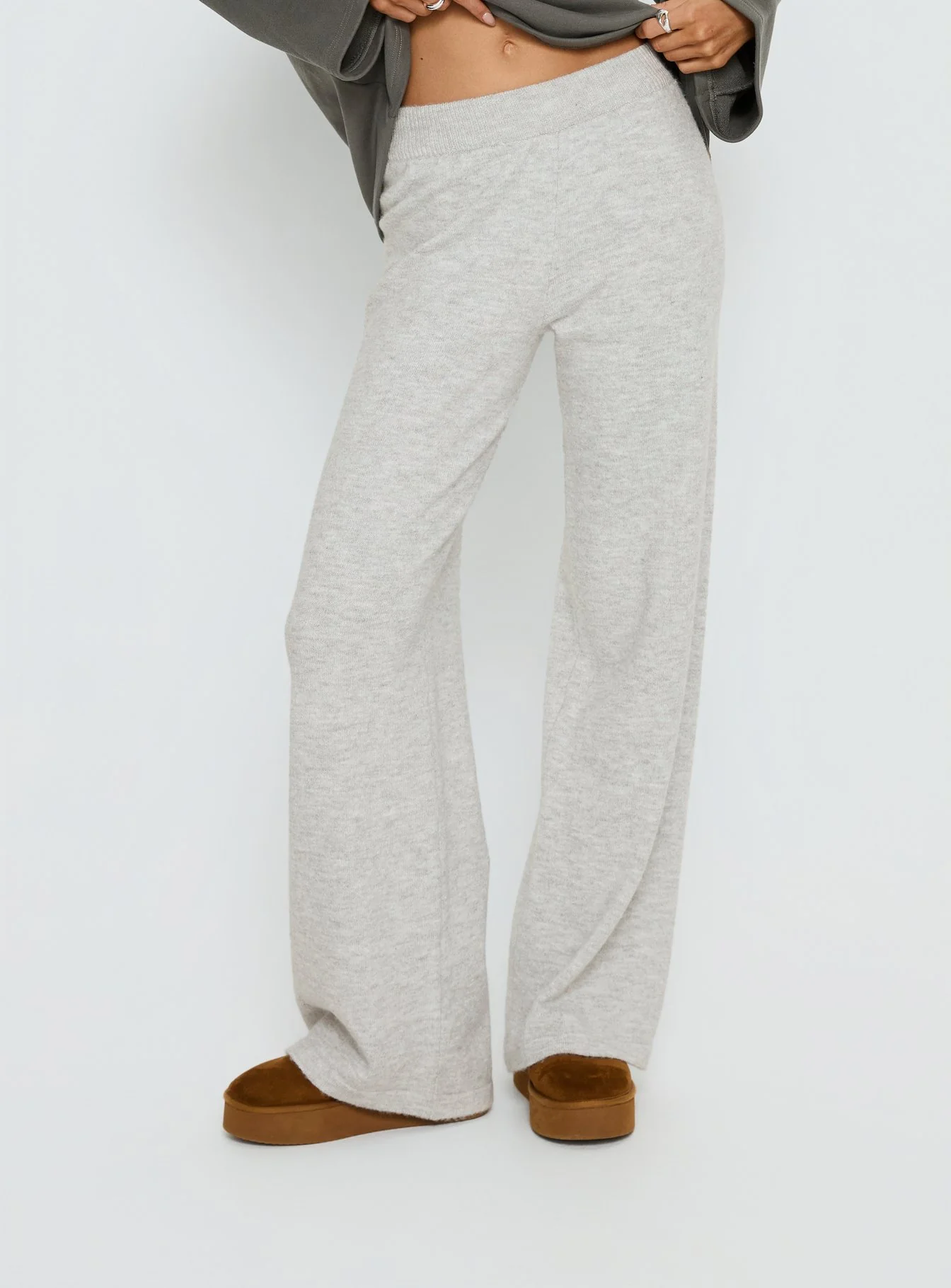 Bekki Wide Leg Knit Pant Grey Marle