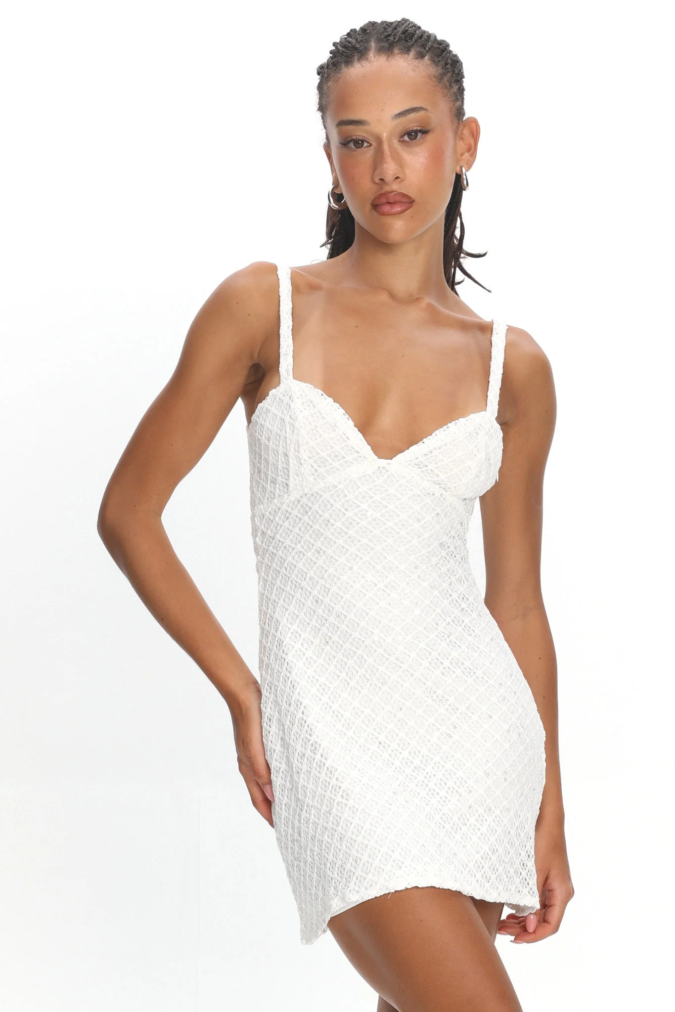 Honduras Crochet Knit Mini Dress Sequin Off White