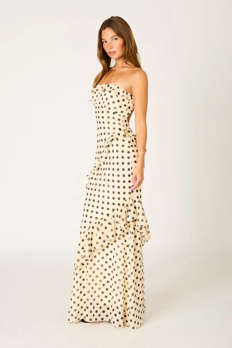Polka Dot Cascade Maxi Dress