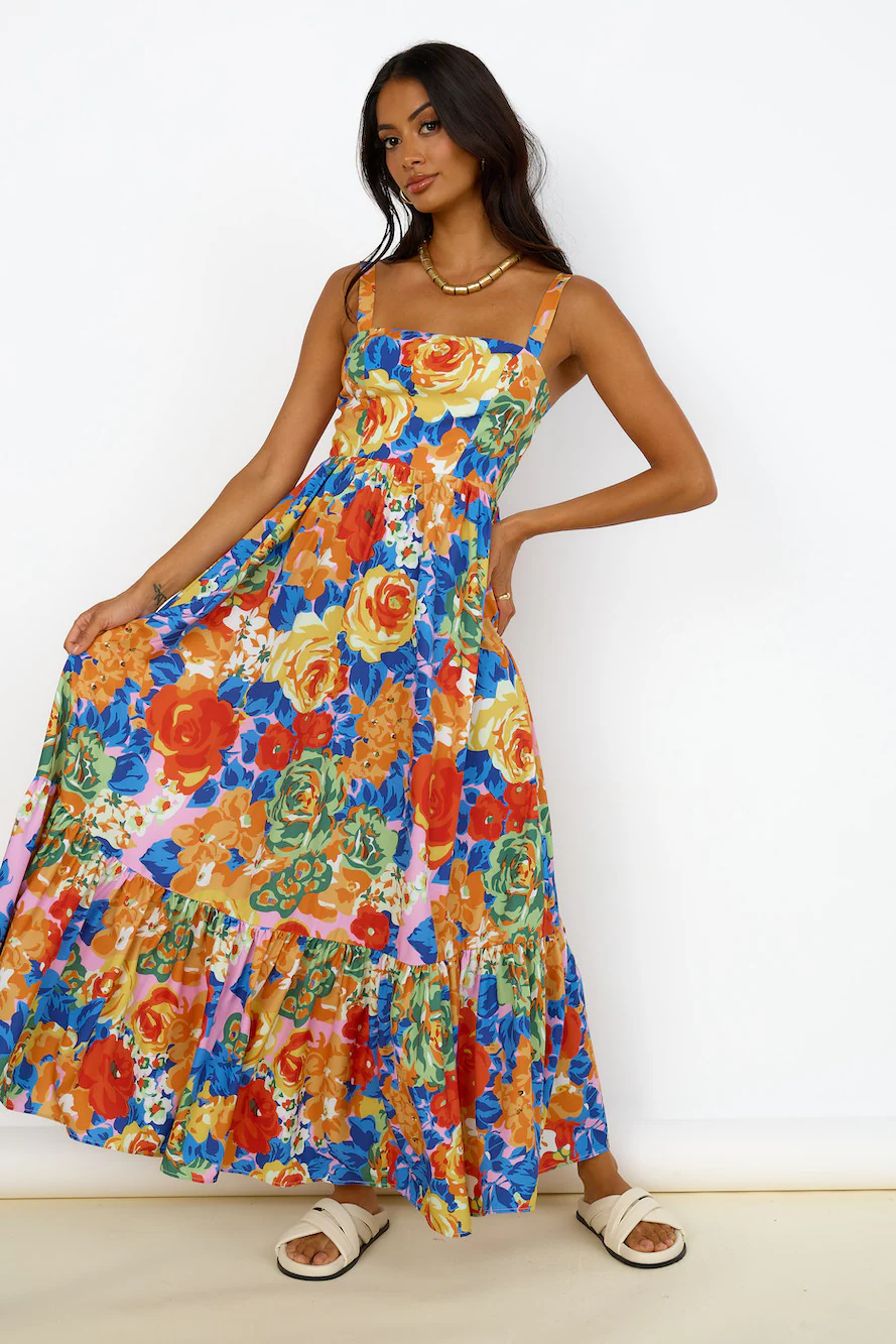 Blossom Garden Maxi Dress Orange