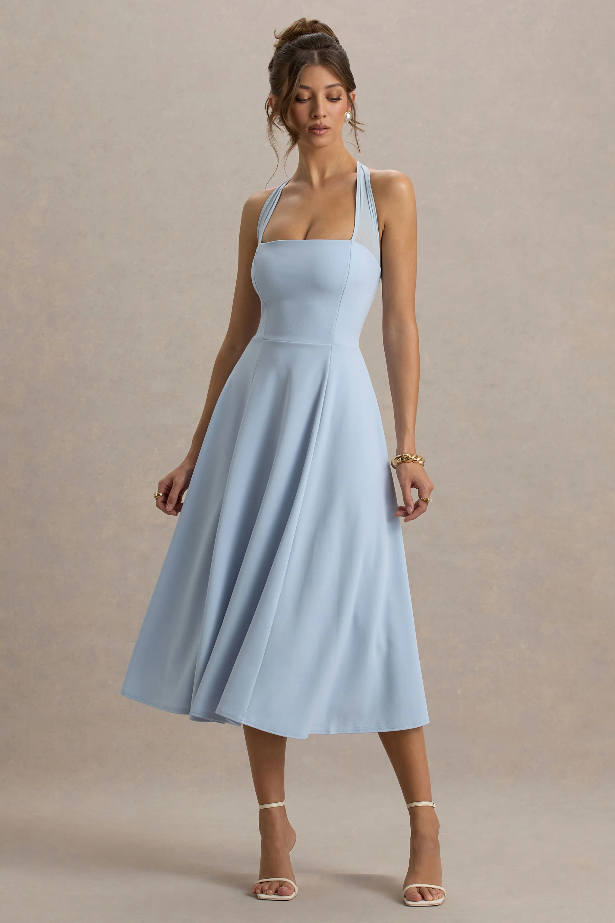 Auburn | Powder Blue Halter-Neck Midi Dress