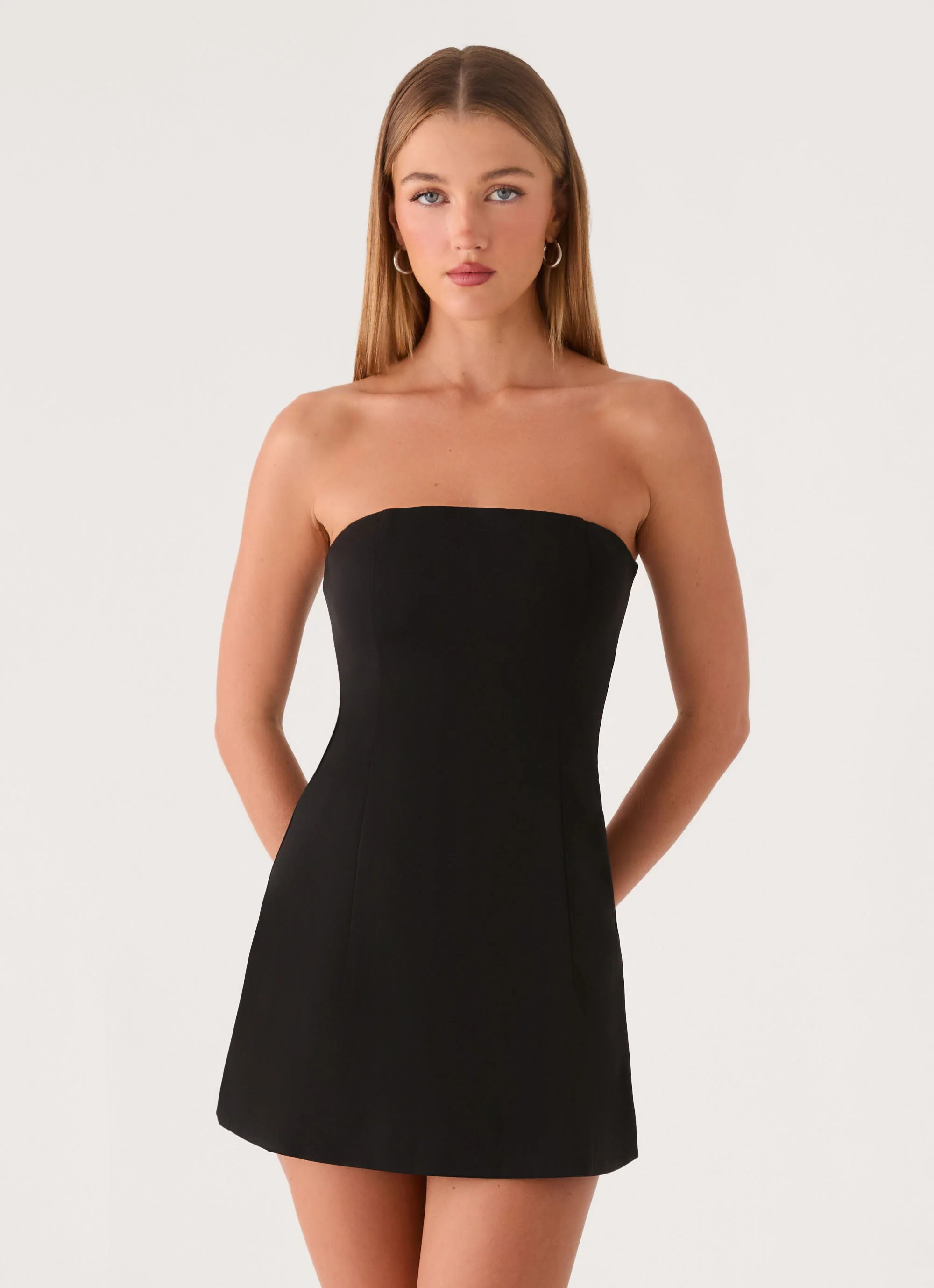 Della Strapless Mini Dress - Black - luluinthesky