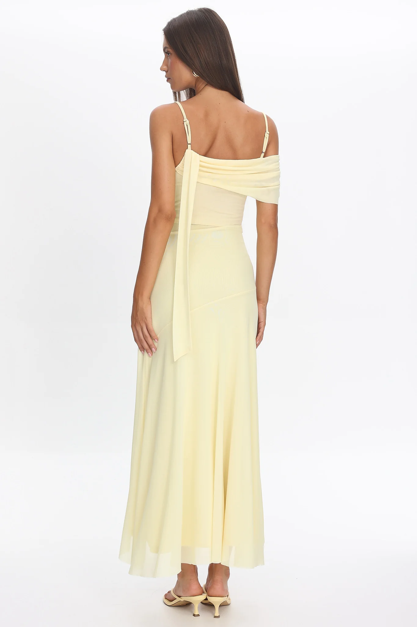 Millitah Asymmetric Hem Mesh Maxi Dress Butter