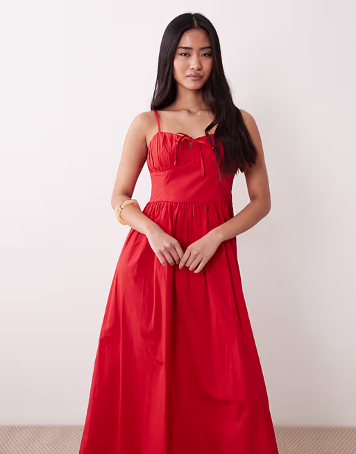 Miss Selfridge corset maxi dress in red
