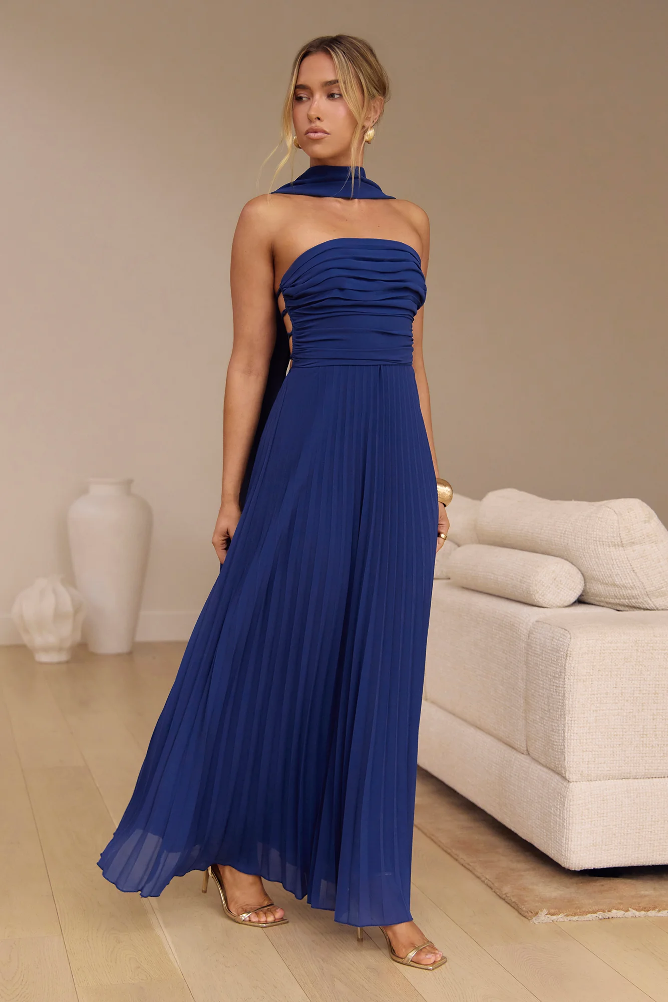 Rosewater Roads Strapless Maxi Dress Navy
