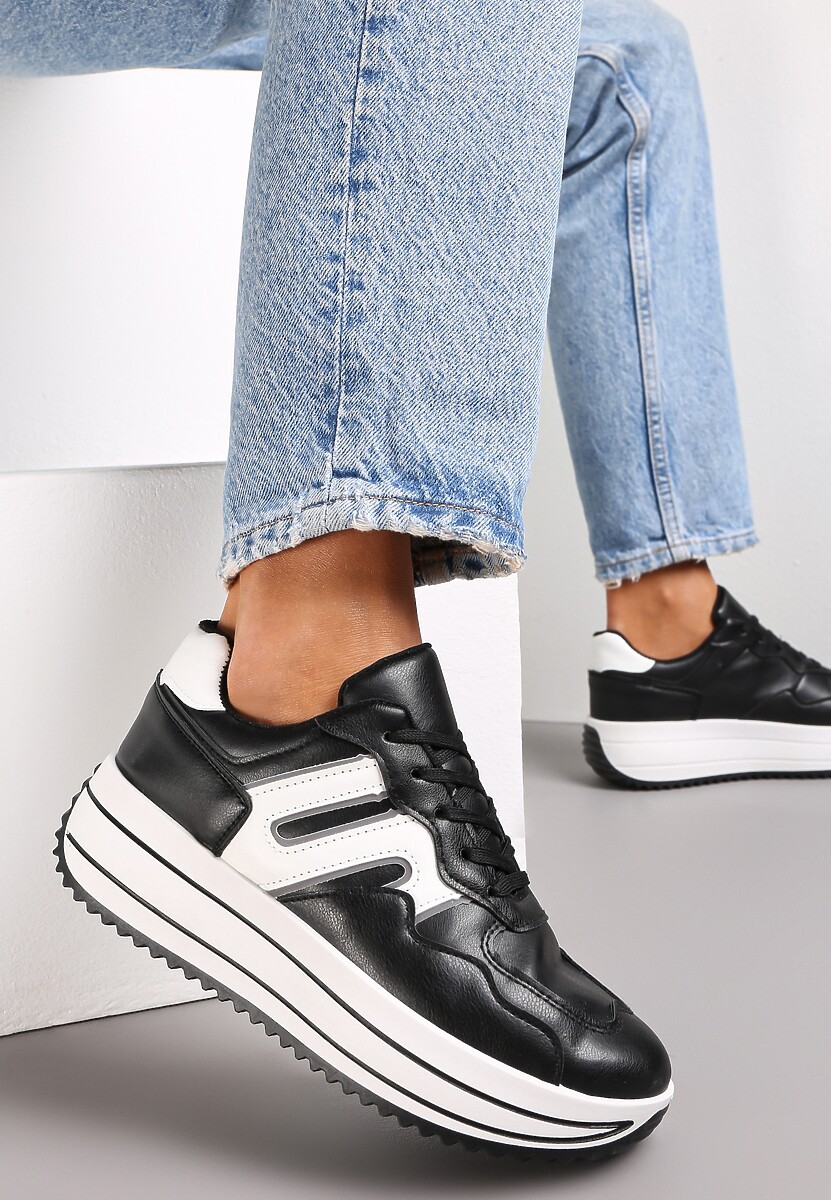 Czarne Sneakersy Sznurowane na Platformie Macelynn