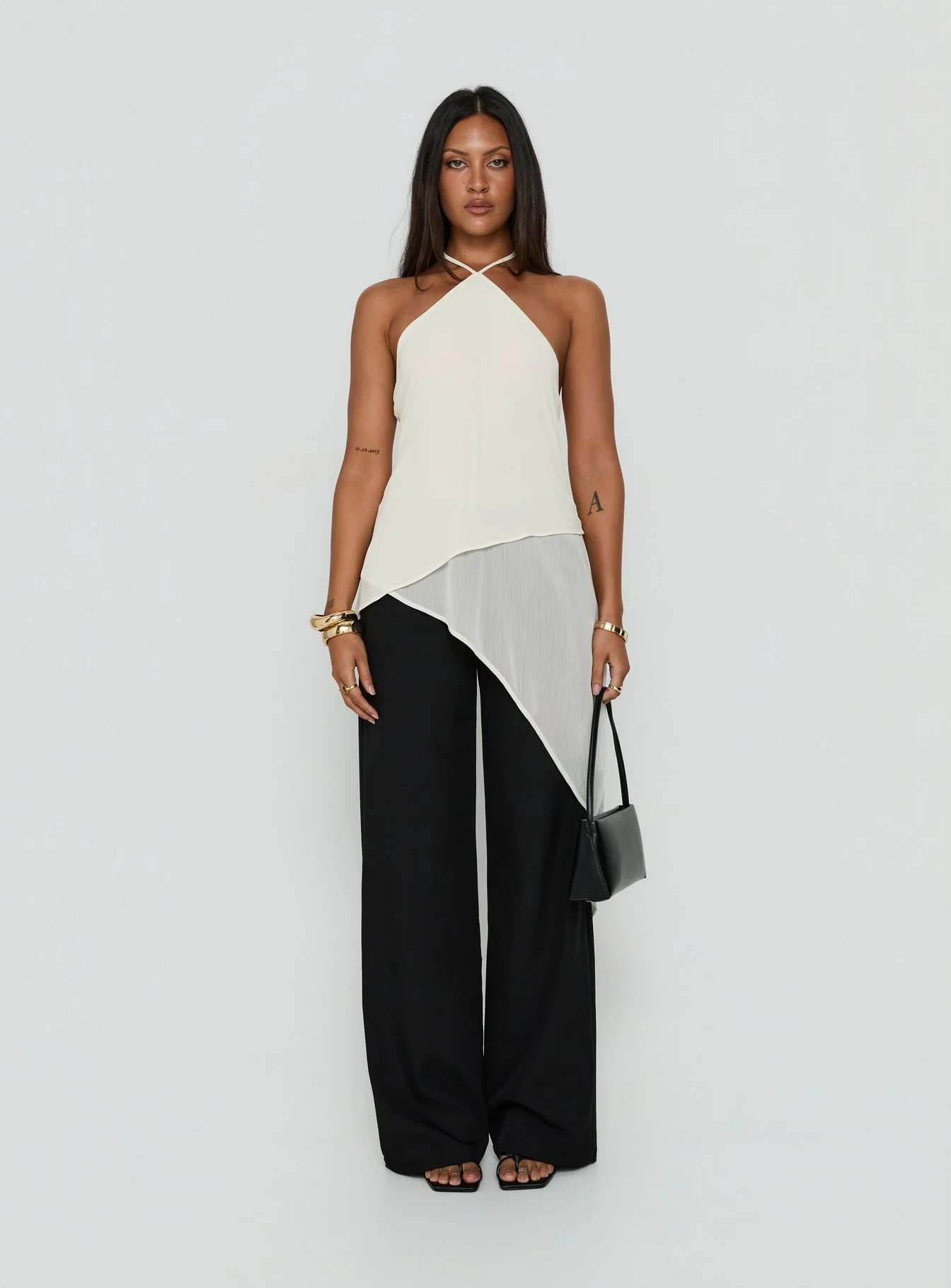 Eternal Optimist Longline Chiffon Arrowneck Top Cream