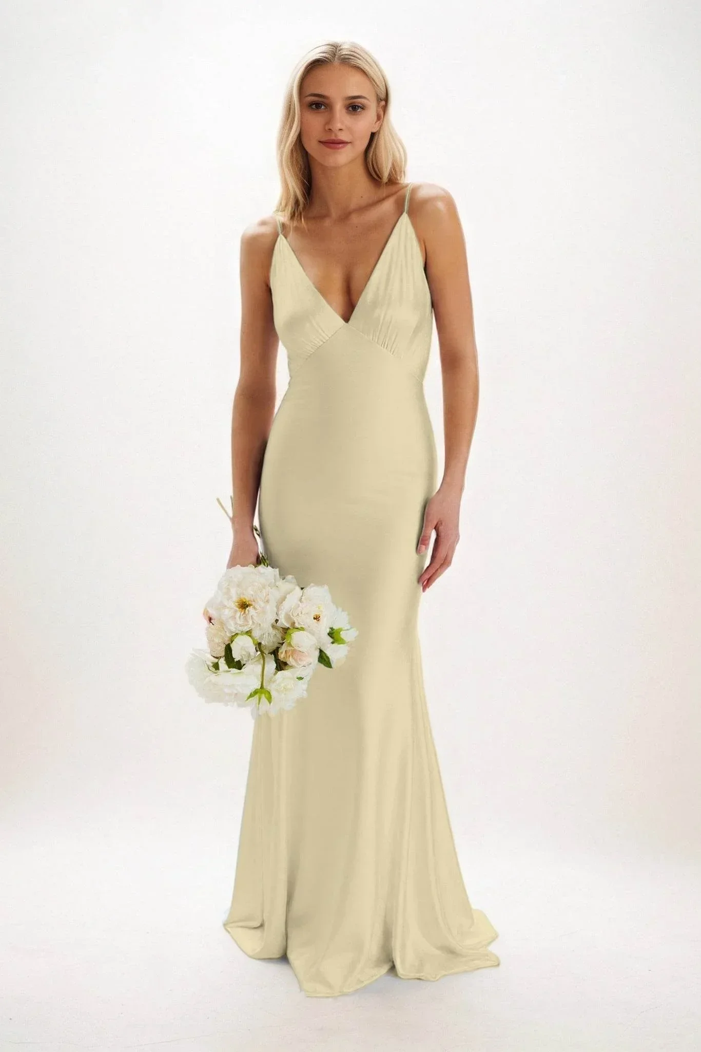 Sheath-Column Maxi Luxe Satin Bridesmaid Dress CB0839