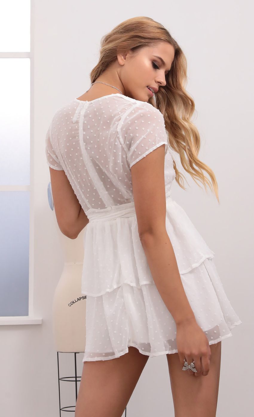 Polka Dot Chiffon Wrap Dress in White