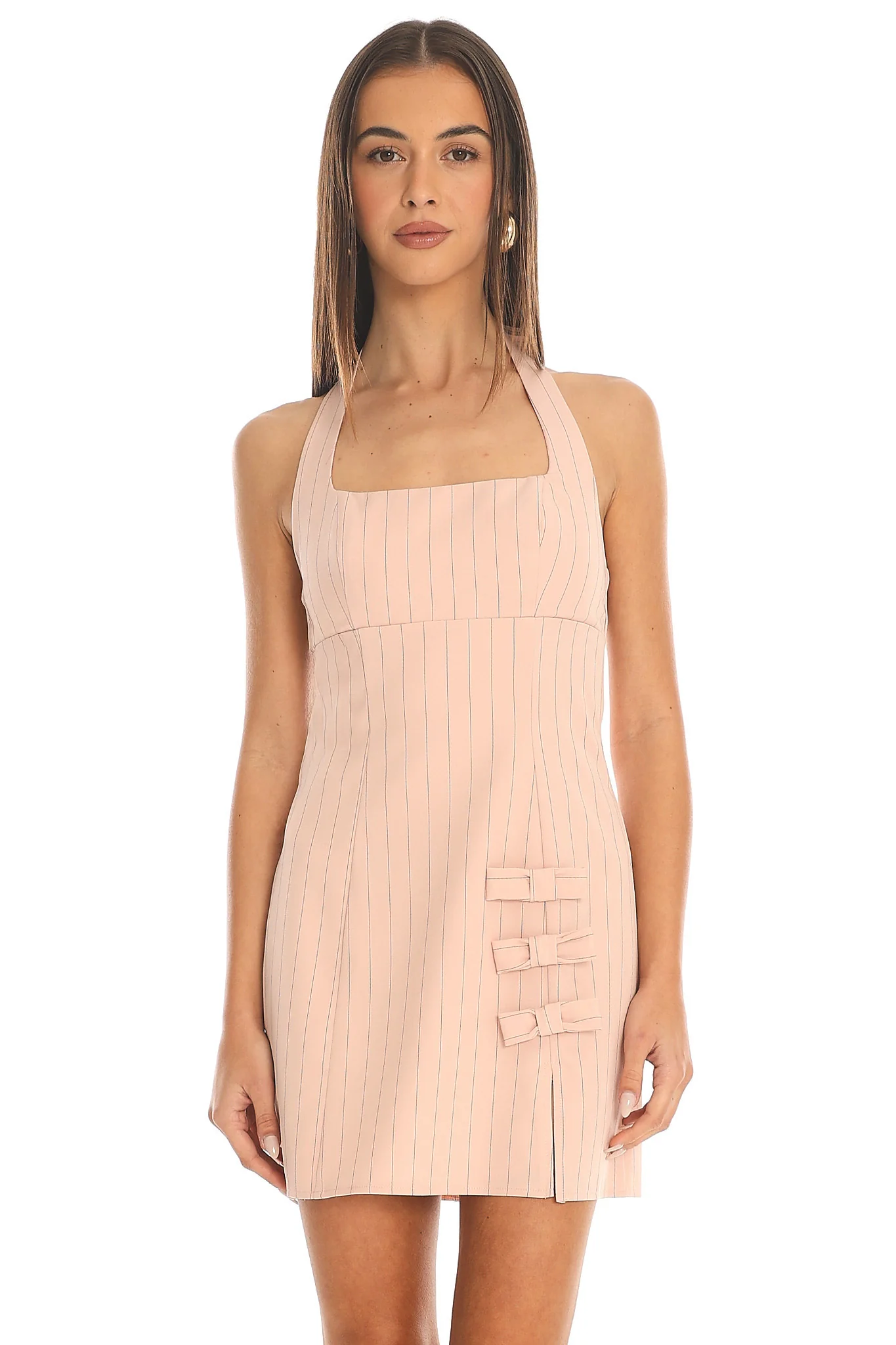 Amalie Bow Mini Dress Blush - luluinthesky