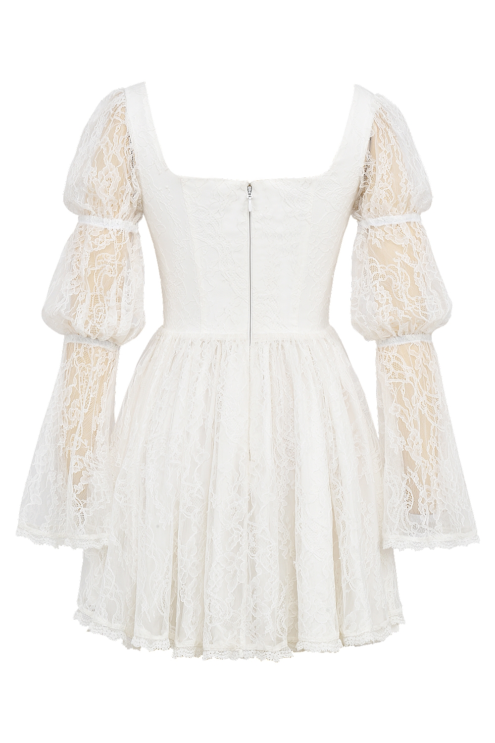 White Lace Puff Sleeve Mini Dress