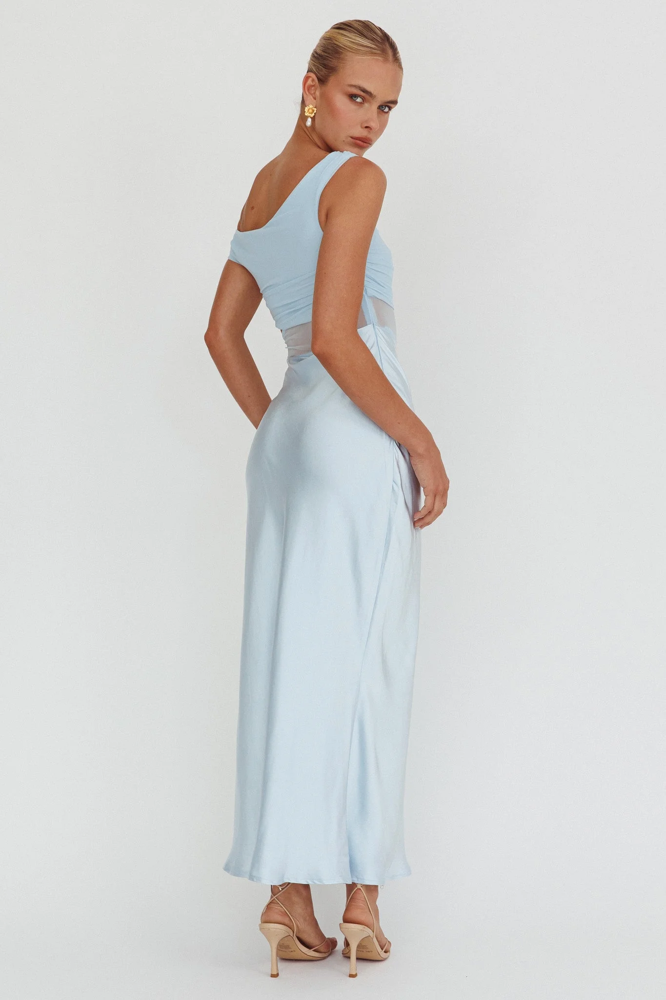 In Blooms Mesh Bodice Maxi Dress Blue