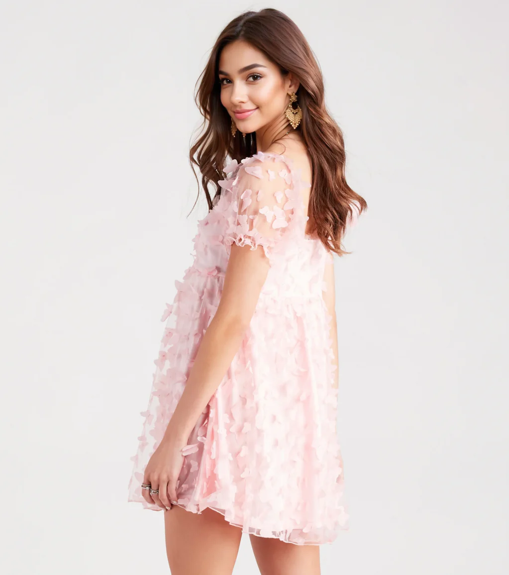 Wildest Dreams Butterfly Applique Babydoll Dress