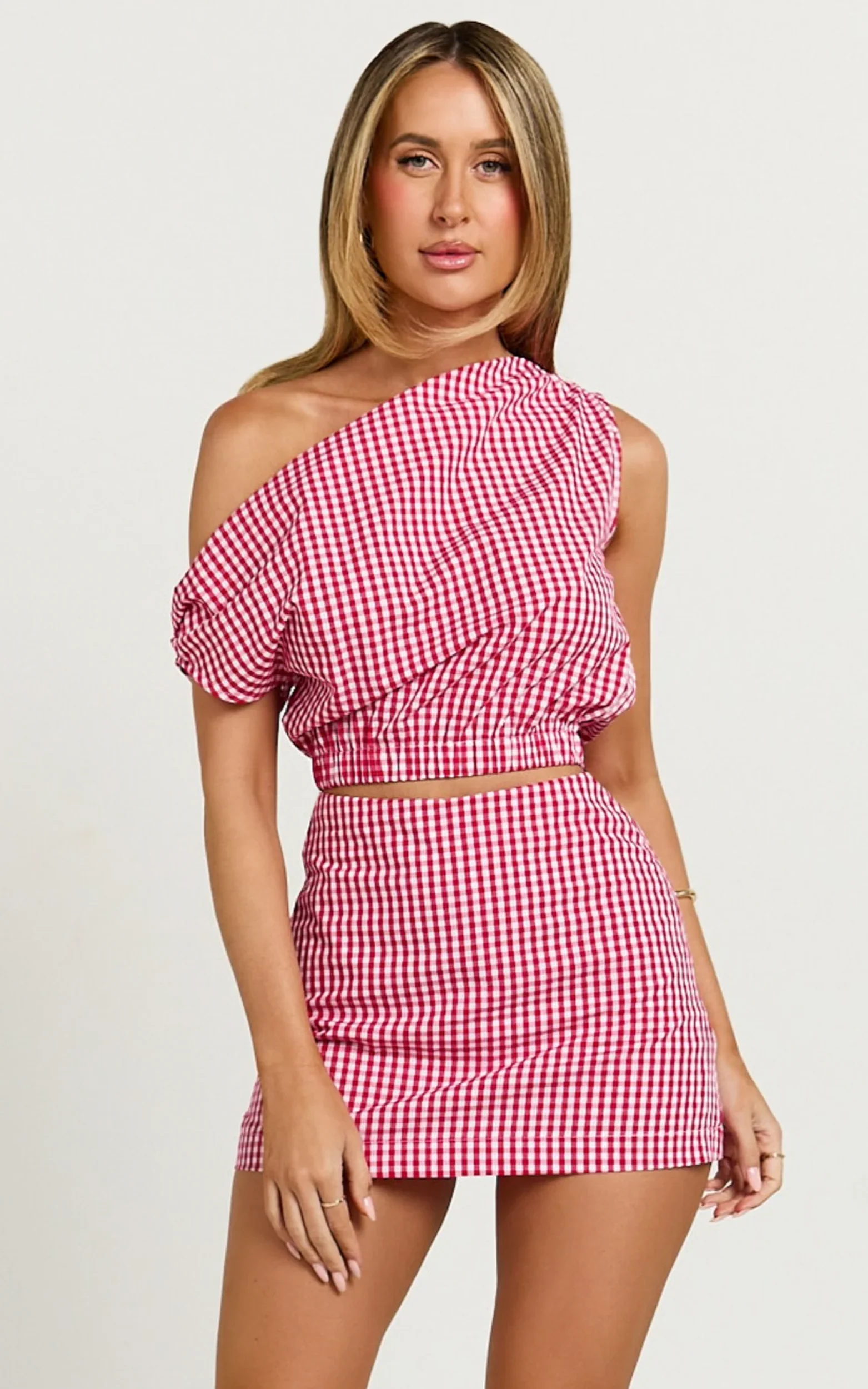 Margie Top - Off The Shoulder Top in Red Gingham